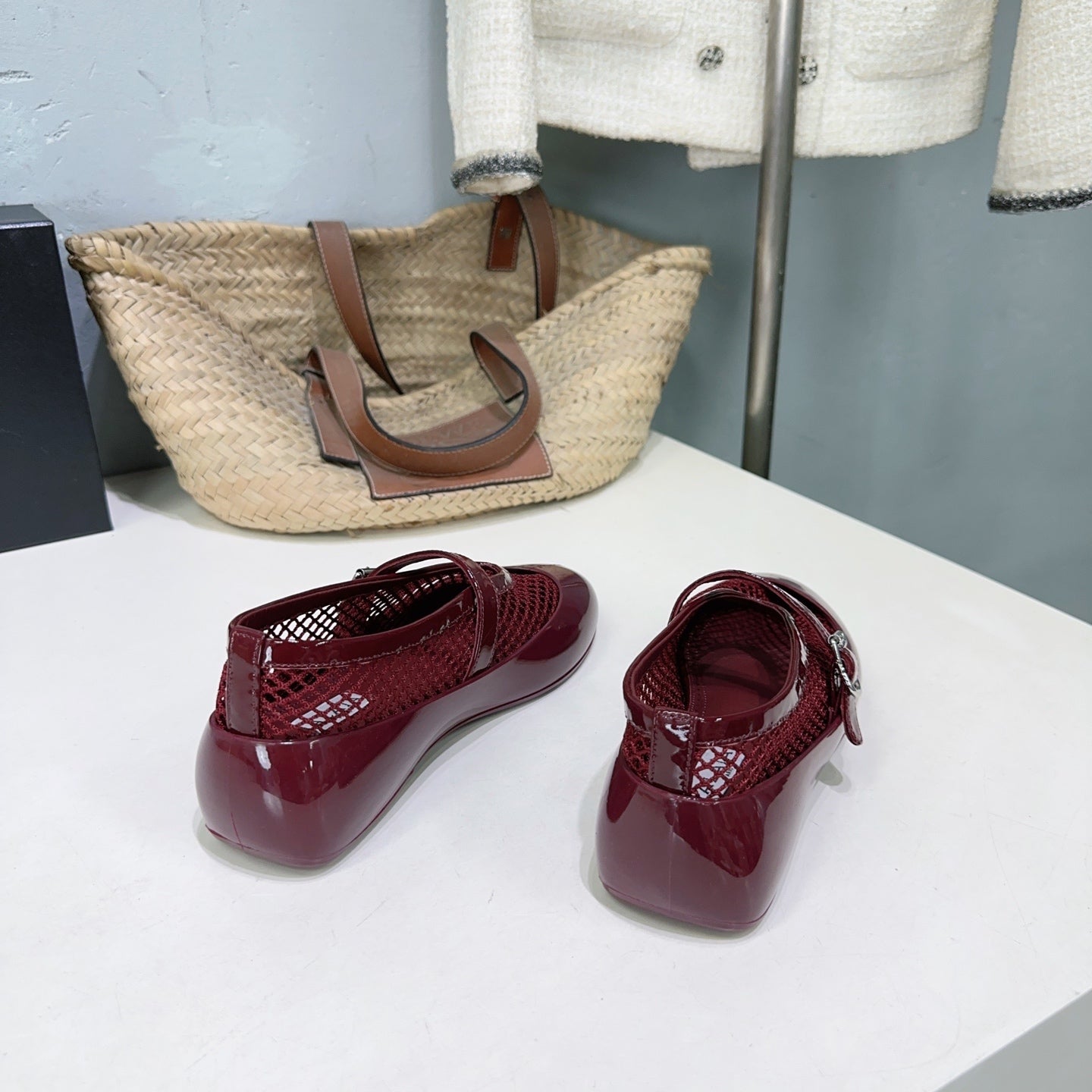Alaia Ballet Flats Burgundy Mesh Patent Leather 674313