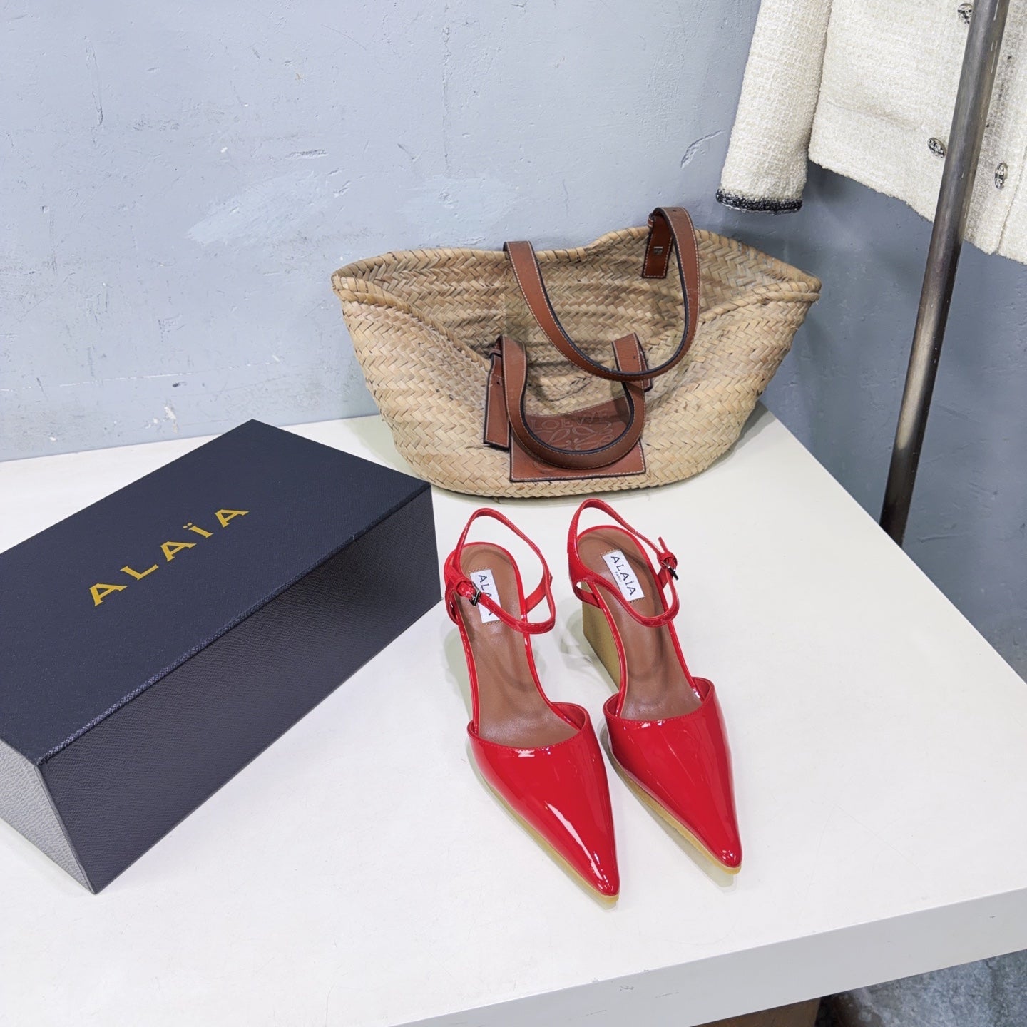 Alaia Wedge Pumps 10cm Red Patent Leather 674288