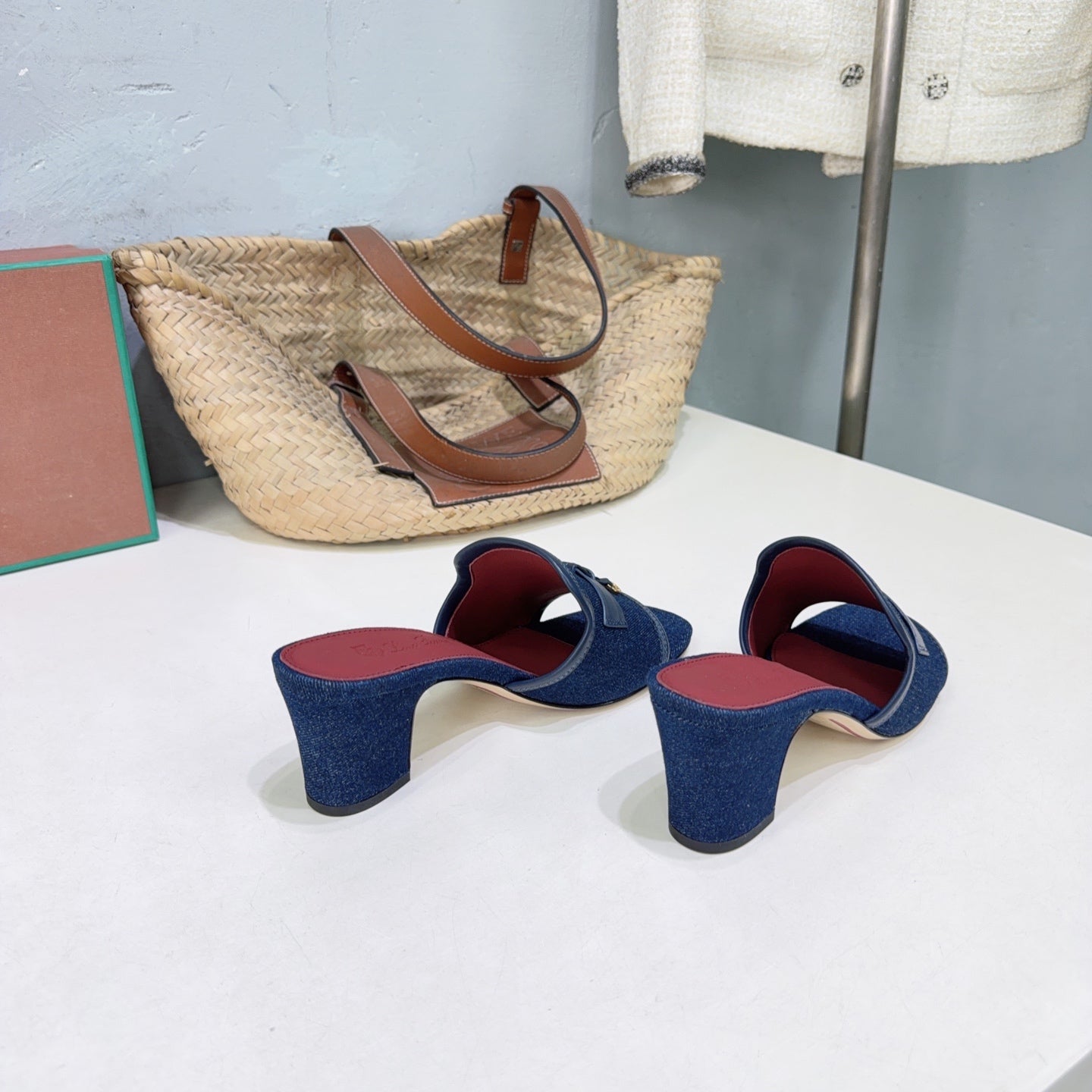 LP Summer Charms Mules 5.5cm Dark Blue Leather Canvas 742541