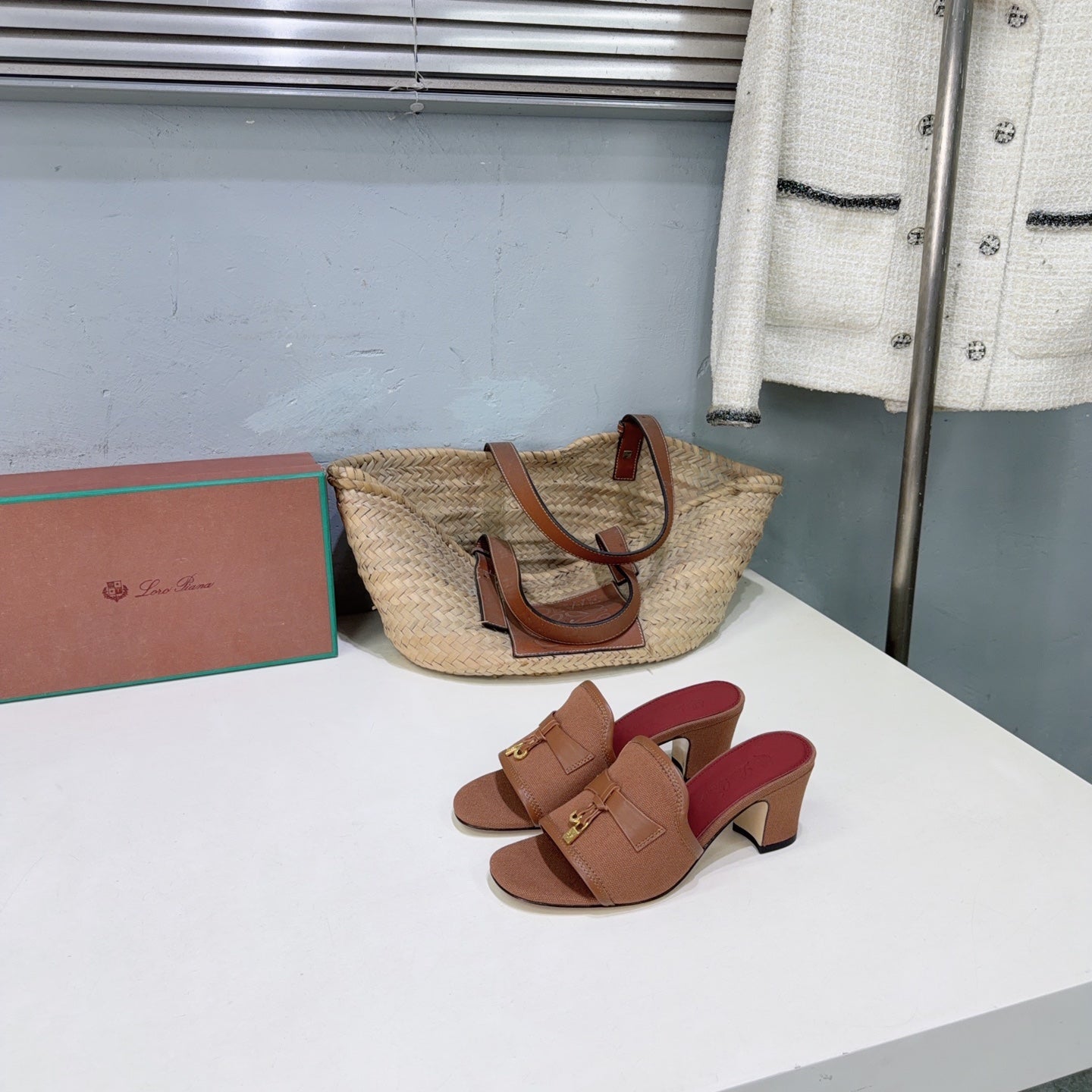 LP Summer Charms Mules 5.5cm Brown Leather Canvas 742542