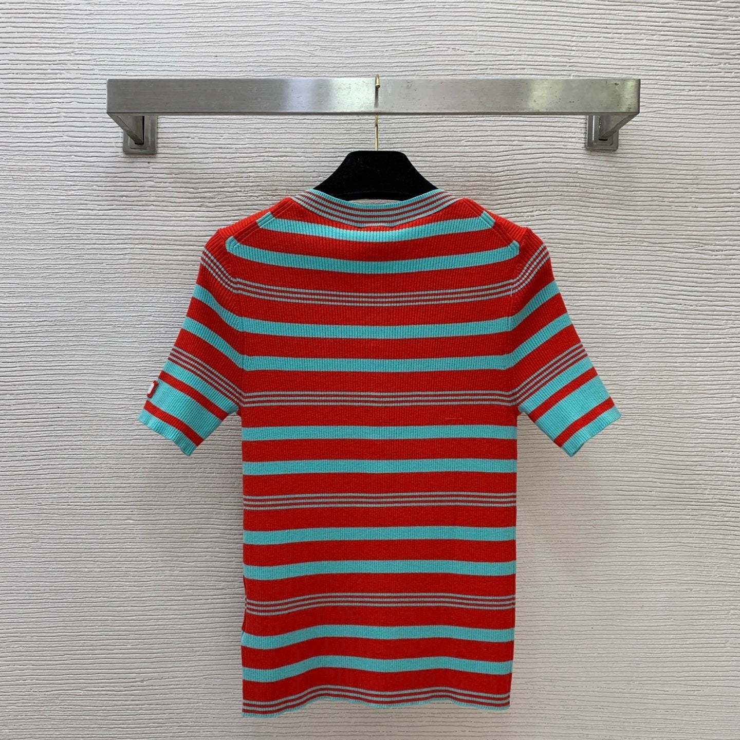 CC Coco Beach 2026 Neck Short-Sleeved Knit Top Red Turquoise Cotton 411909