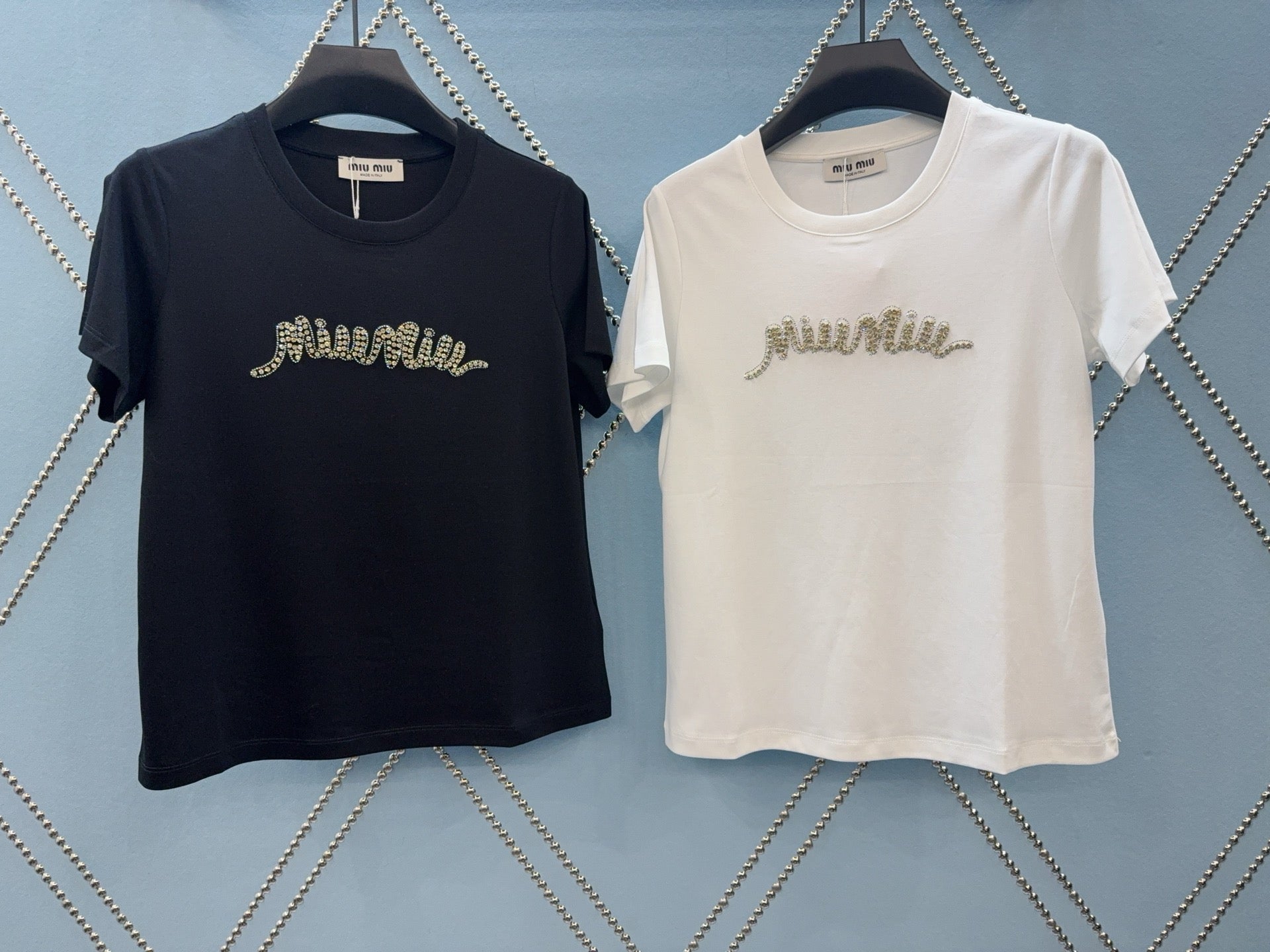 Miu SS26 Rhinestone T-Shirt Cotton 351328