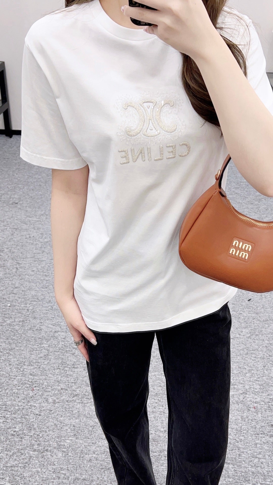 Celine Triomphe Embroidered T-shirt Cotton 351314