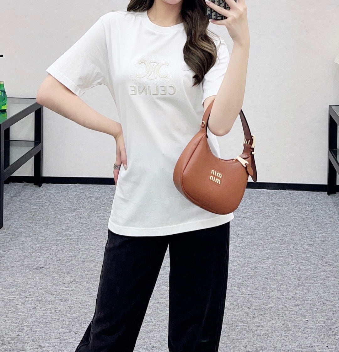 Celine Triomphe Embroidered T-shirt Cotton 351314