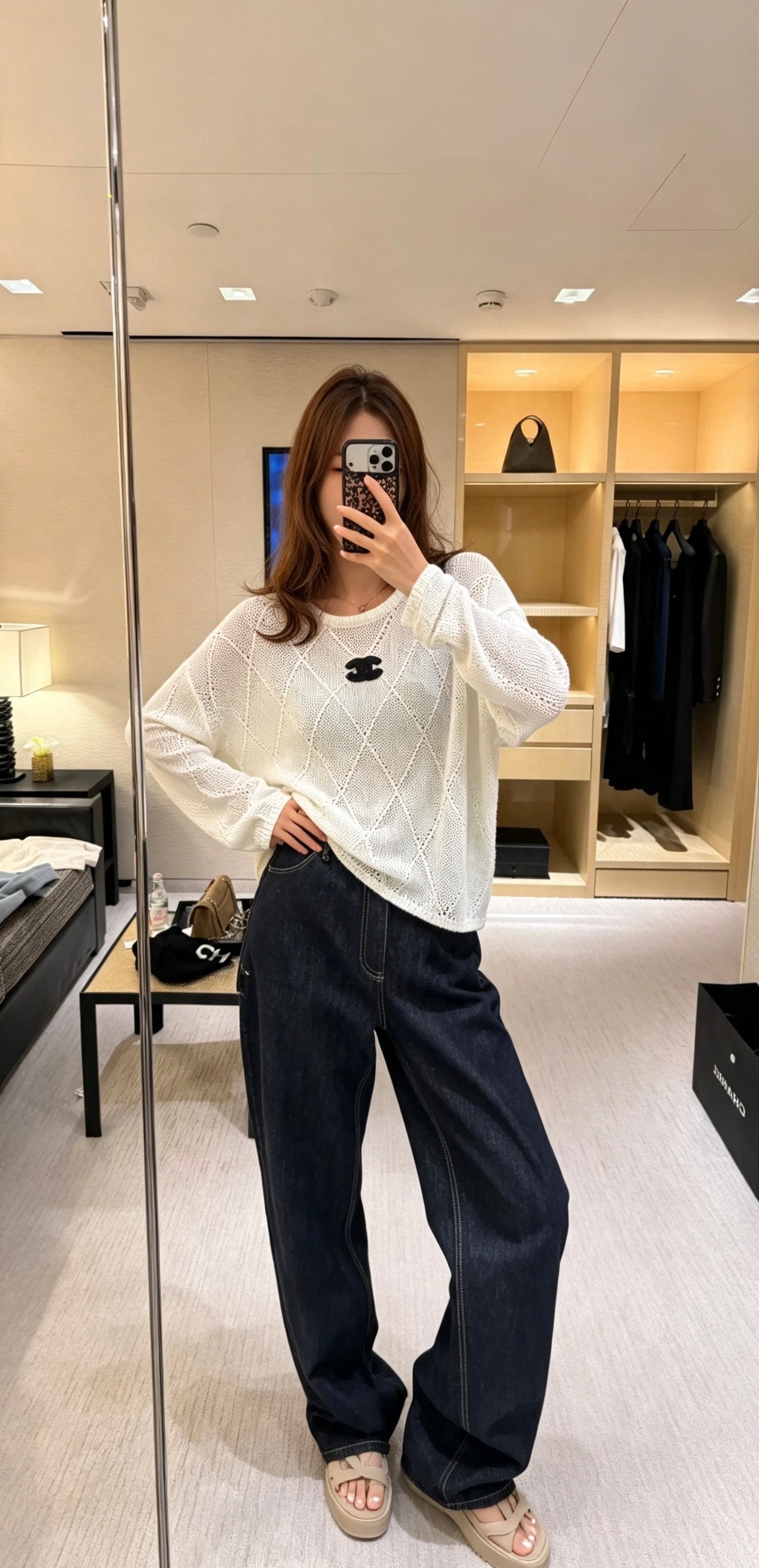 CC 26s Open-Knit Crewneck Sweater Wool 418025