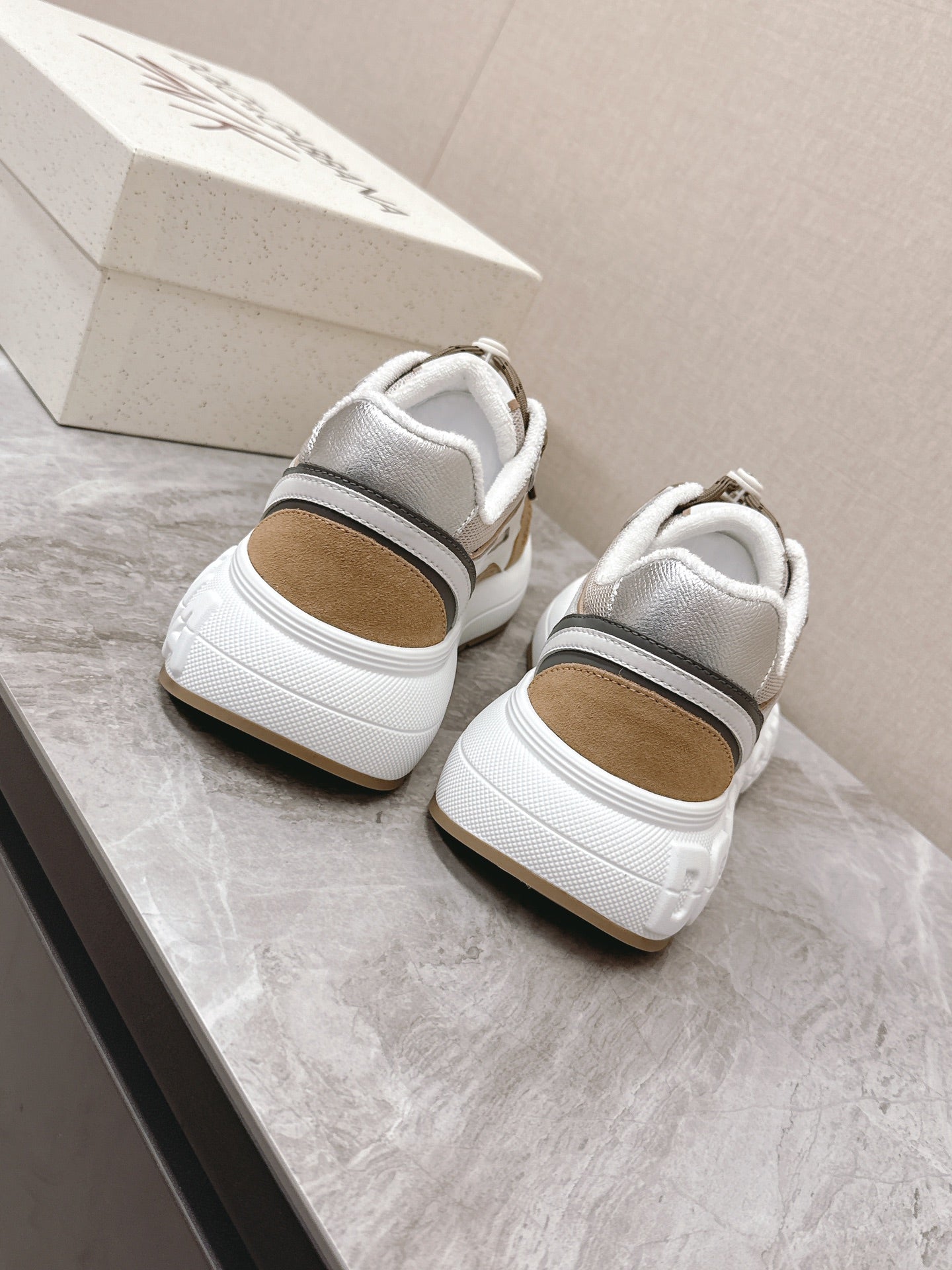 DC Chunky Sneakers Brown White Silver Cowhide & Mesh Lining 339127