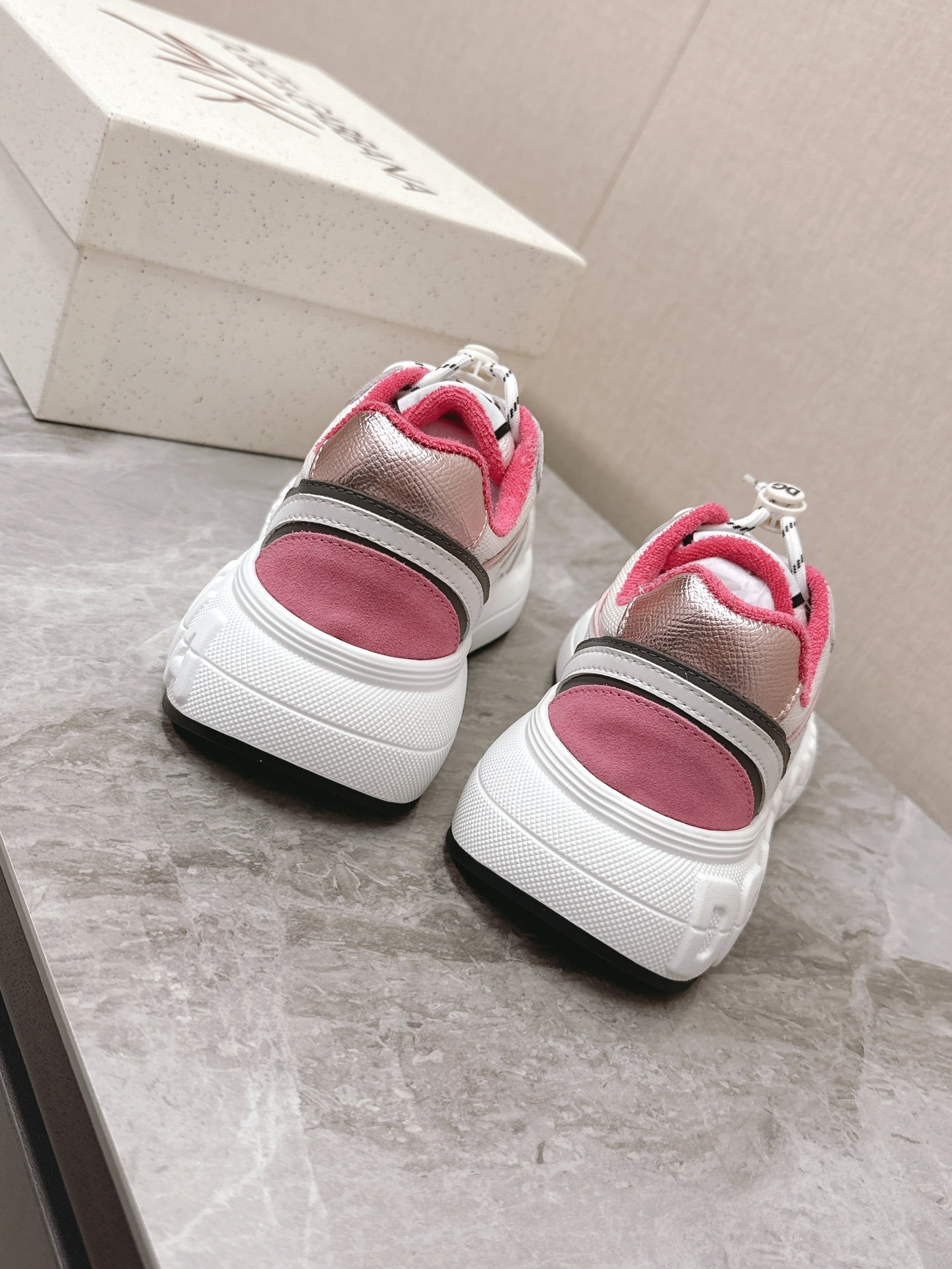 DC Chunky Sneakers White Pink Cowhide & Mesh Lining 339131