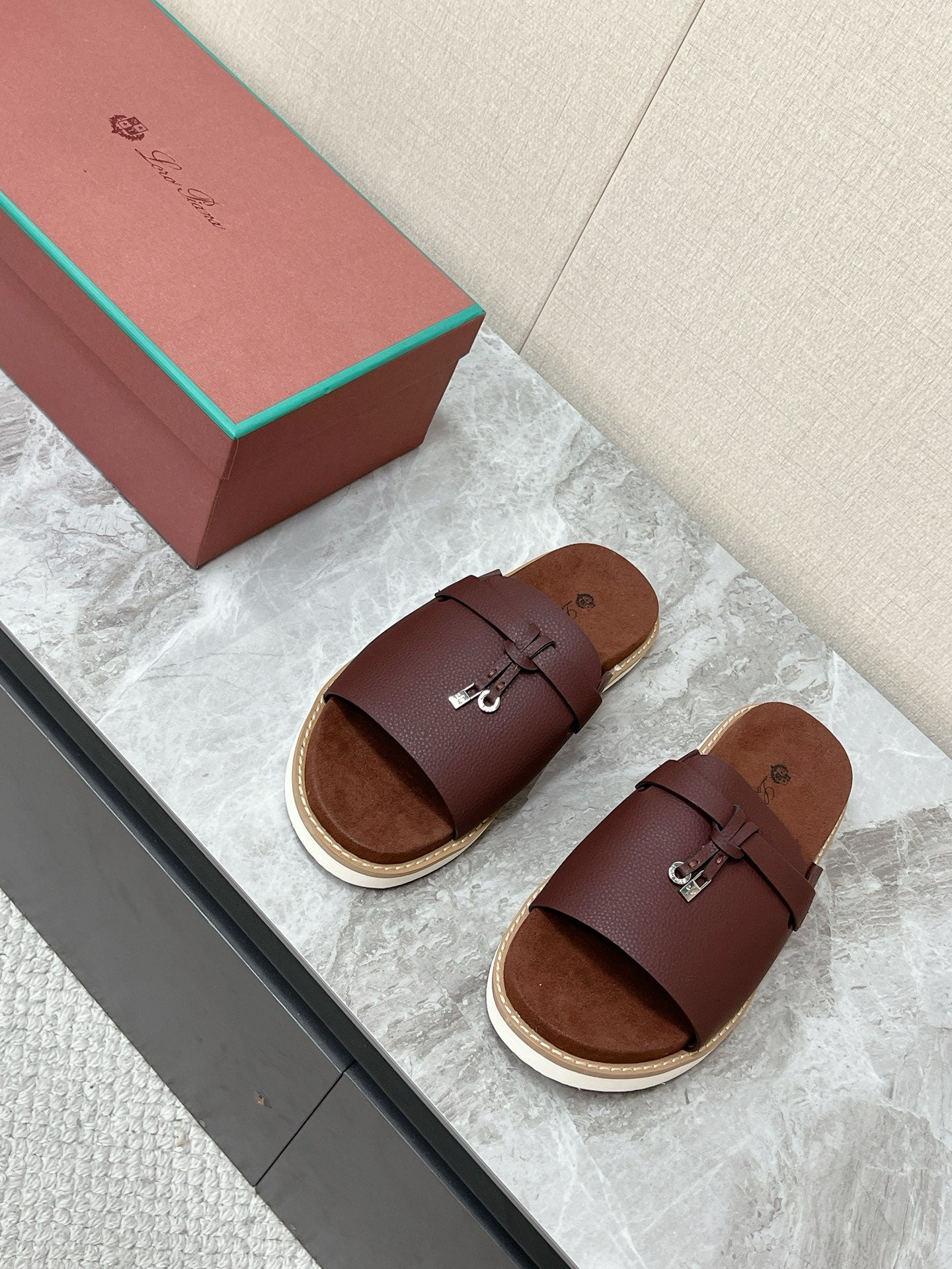 LP 26s Men’s Lock Mule Slides In Burgundy Red Calfskin Silver Hardware