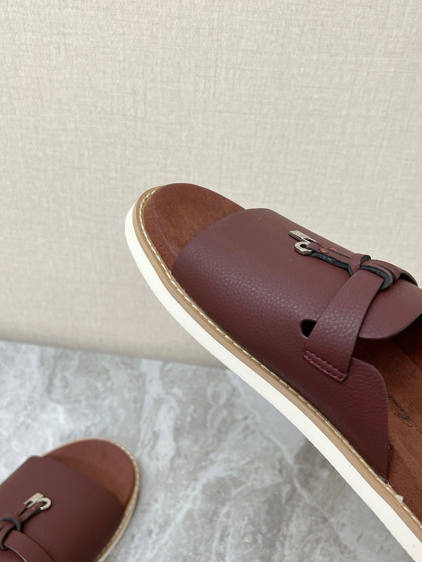 LP 26s Men’s Lock Mule Slides In Burgundy Red Calfskin Silver Hardware