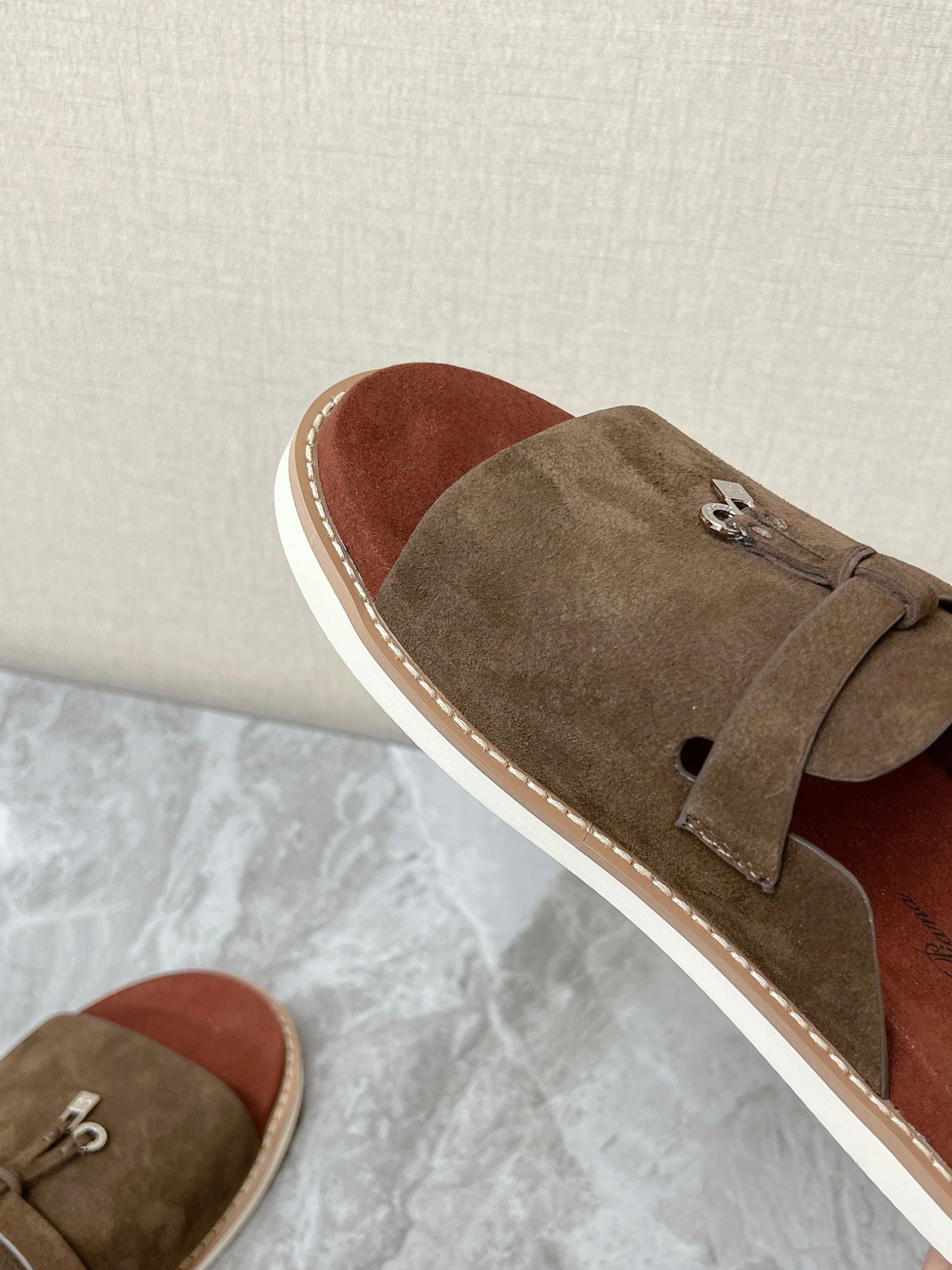 LP 26s Men’s Lock Mule Slides In Olive Brown Suede Silver Hardware