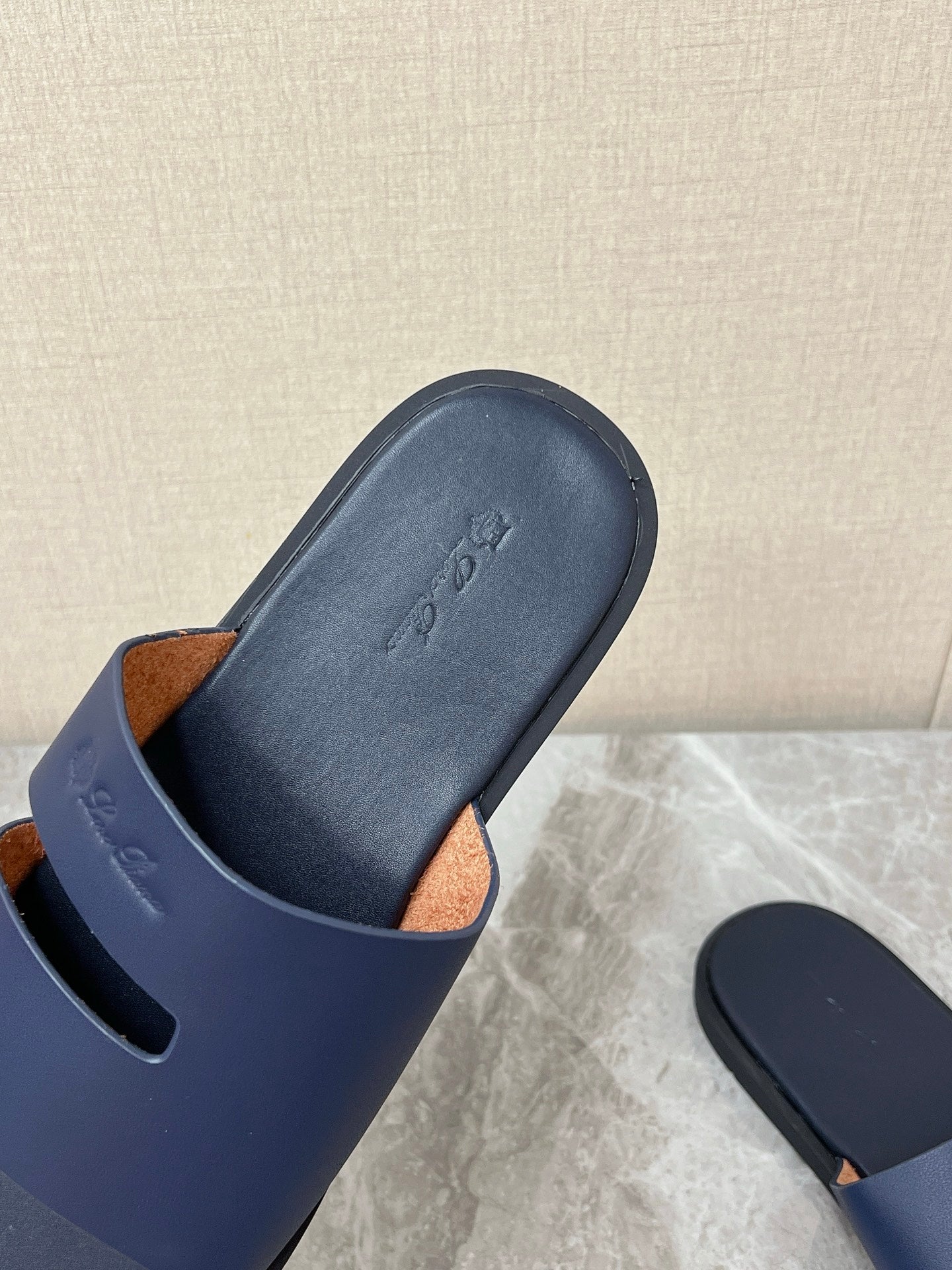 LP 26s Men’s Classic H-Cut Slides In Navy Blue Calfskin