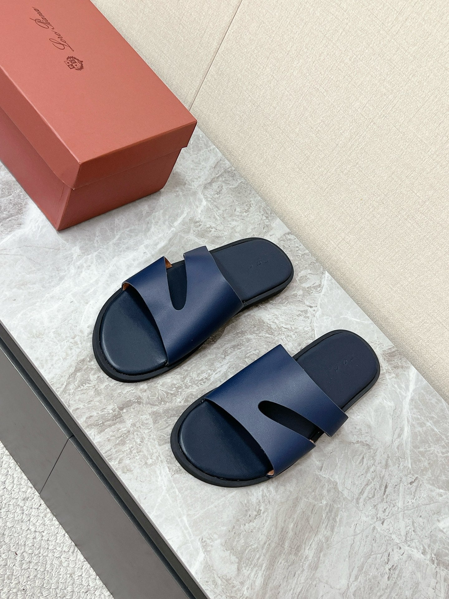 LP 26s Men’s Cutout Slides In Navy Blue Calfskin
