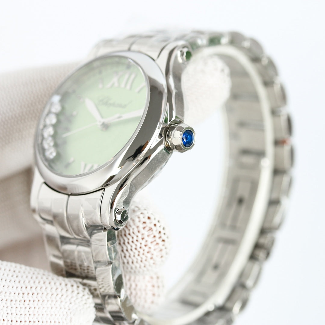 Happy Diamond Silver Green Dial