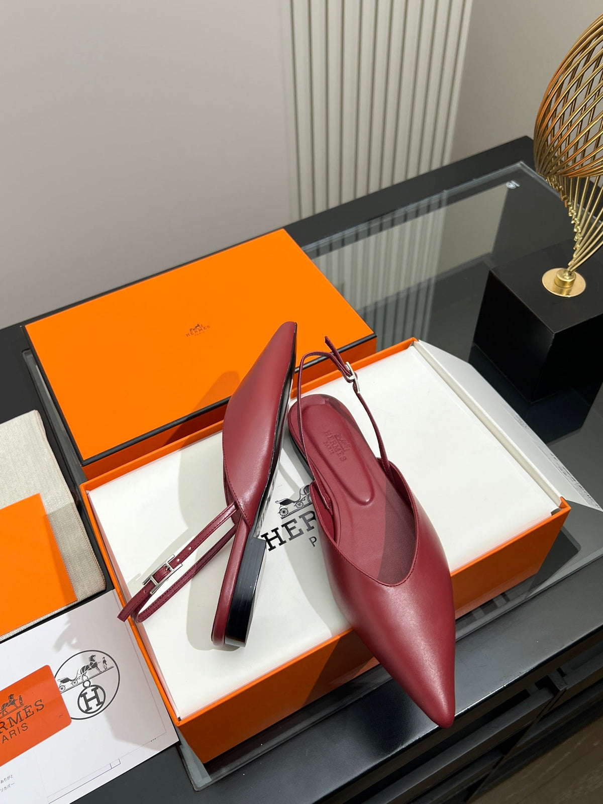 HM 26s Nicoletta Flats 1cm Burgundy Leather 149117
