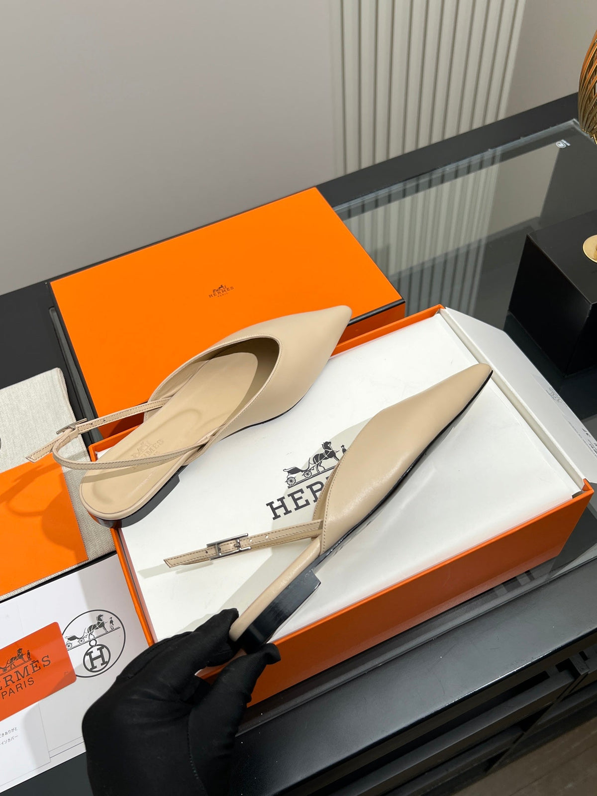 HM 26s Nicoletta Flats 1cm Beige Leather 149120