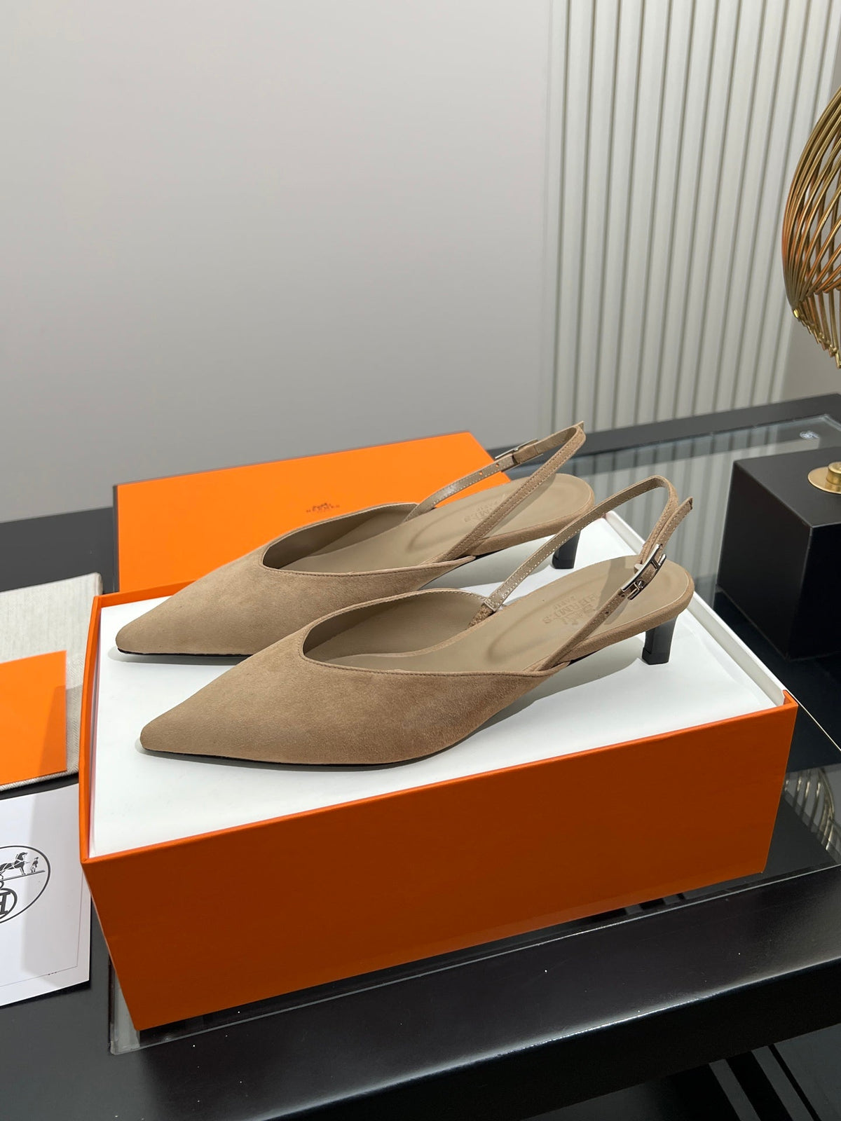 HM 26s Nicoletta Slingbacks 4cm Beige Suede 149130