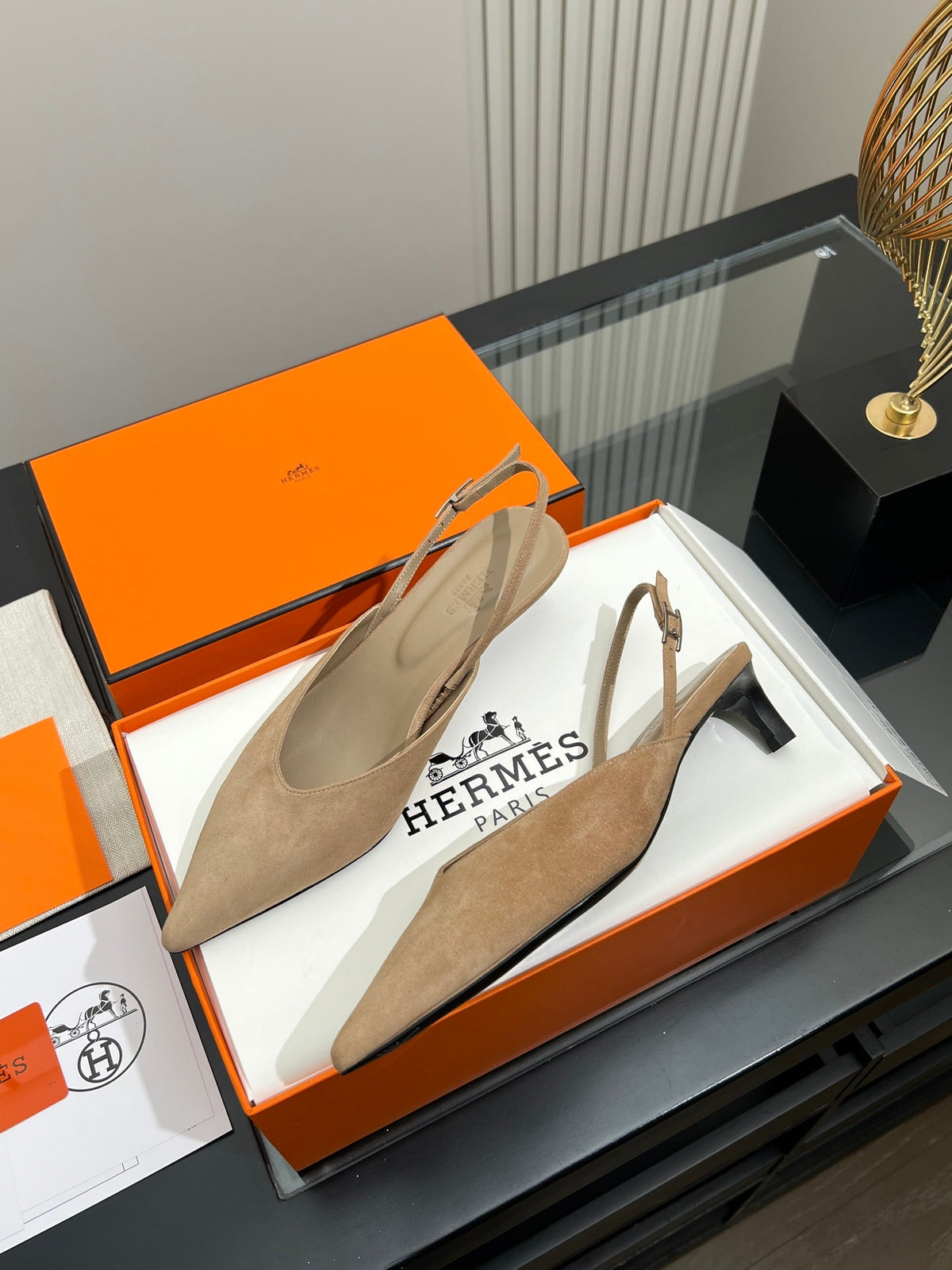 HM 26s Nicoletta Slingbacks 4cm Beige Suede 149130