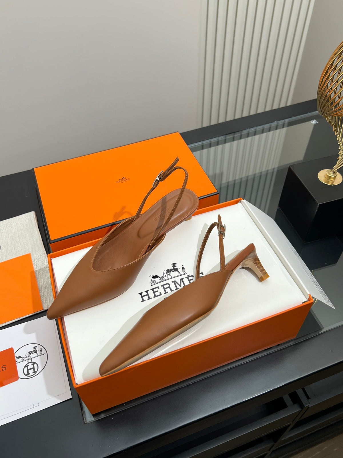 HM 26s Nicoletta Slingbacks 4cm Tan Leather 149126