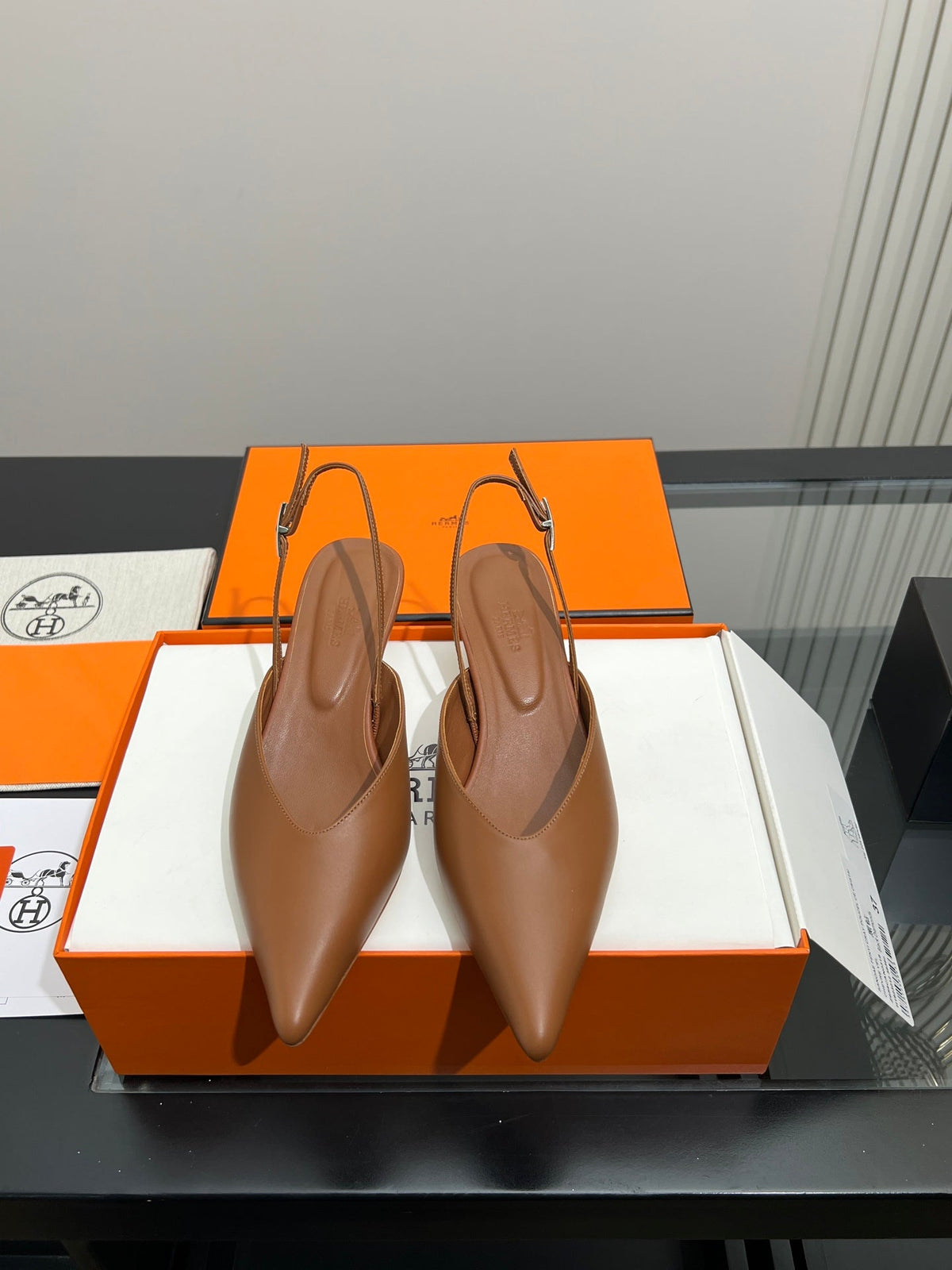 HM 26s Nicoletta Slingbacks 4cm Tan Leather 149126
