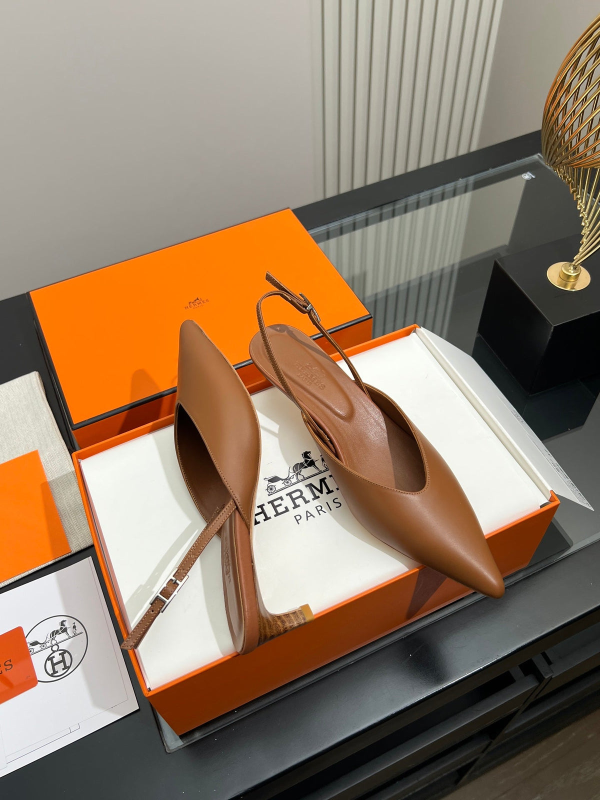 HM 26s Nicoletta Slingbacks 4cm Tan Leather 149126