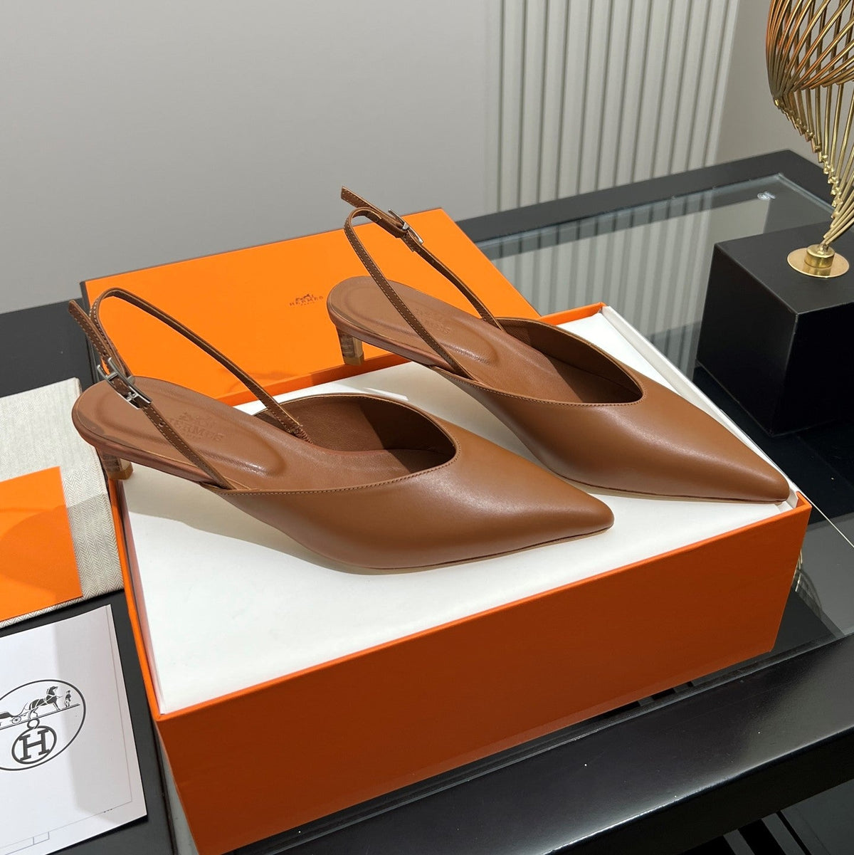 HM 26s Nicoletta Slingbacks 4cm Tan Leather 149126