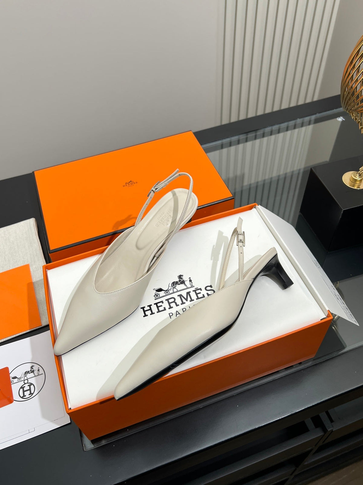 HM 26s Nicoletta Slingbacks 4cm Cream Leather 149127