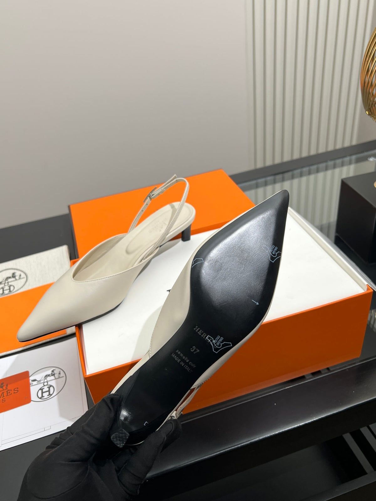 HM 26s Nicoletta Slingbacks 4cm Cream Leather 149127