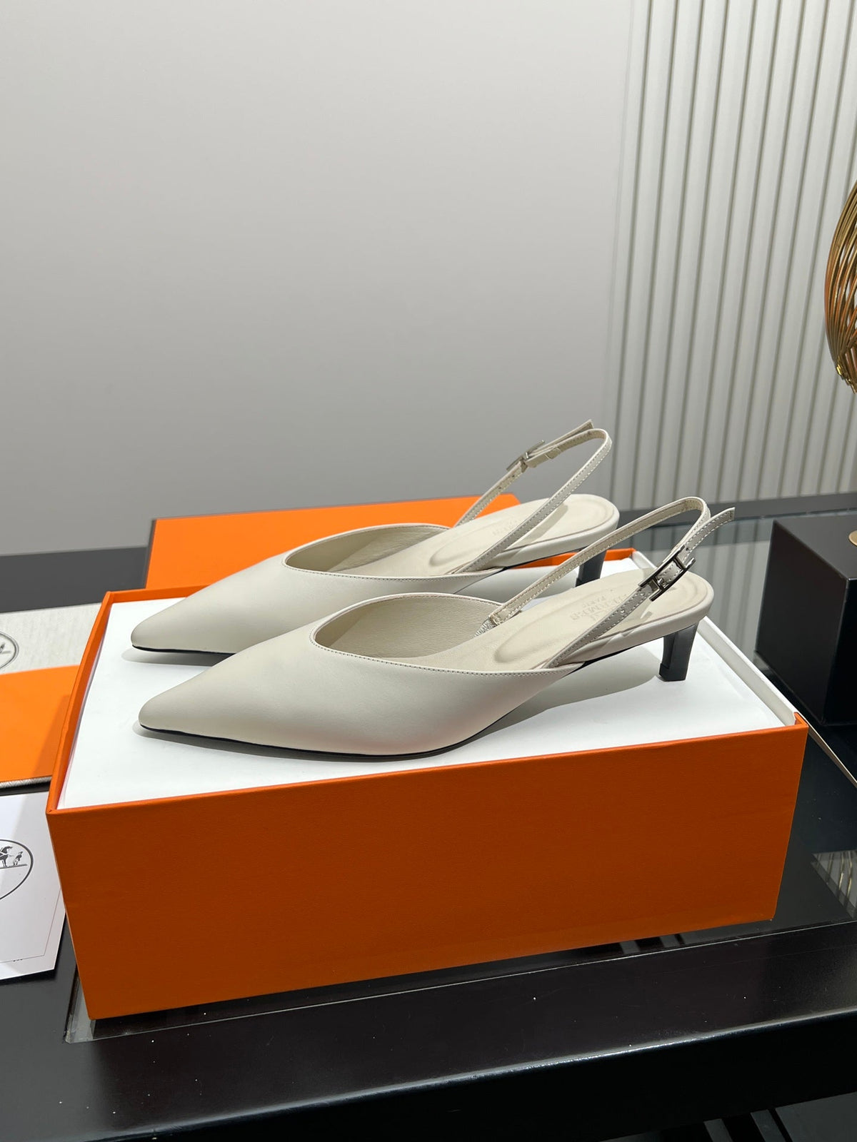 HM 26s Nicoletta Slingbacks 4cm Cream Leather 149127