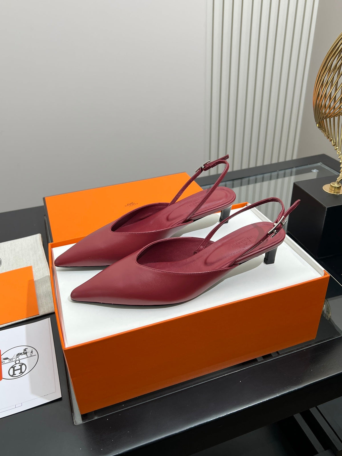 HM 26s Nicoletta Slingbacks 4cm Burgundy Leather 149129
