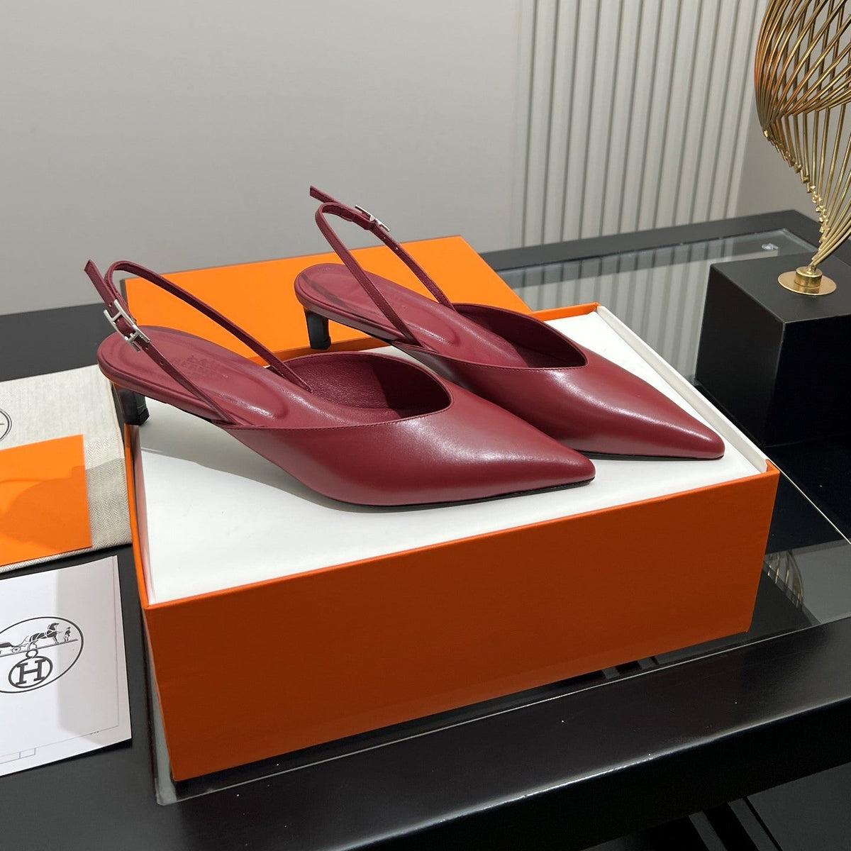 HM 26s Nicoletta Slingbacks 4cm Burgundy Leather 149129