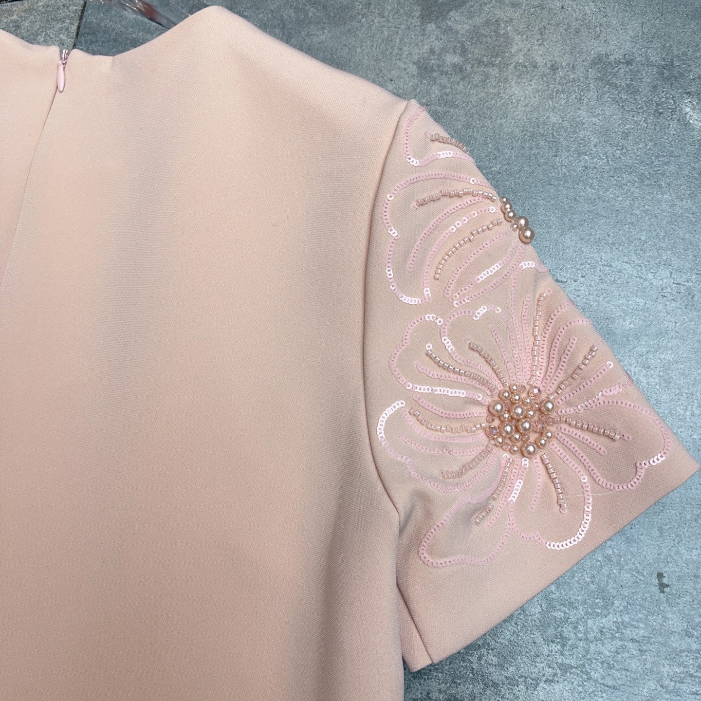 Valentino 26s Sequin Embroidery Sleeve Dress Pink Cotton Polyester Fiber