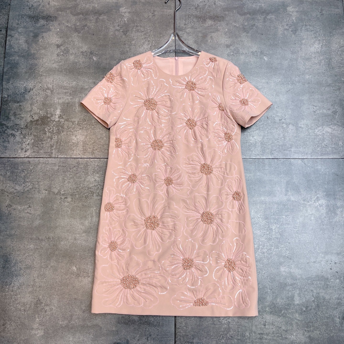 Valentino 26s Sequin Embroidery Sleeve Dress Pink Cotton Polyester Fiber