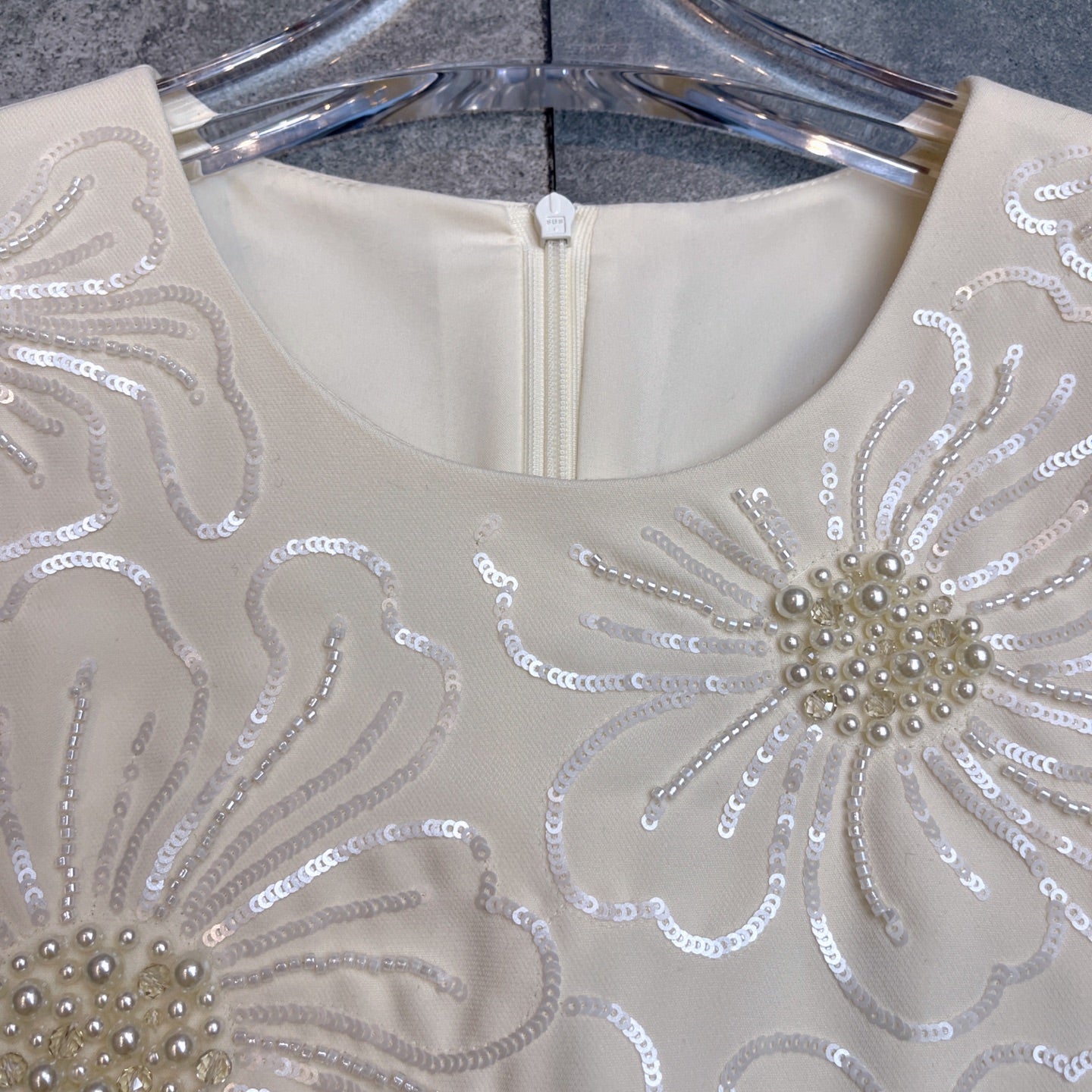 Valentino 26s Sequin Embroidery Sleeve Dress White Cotton Polyester Fiber