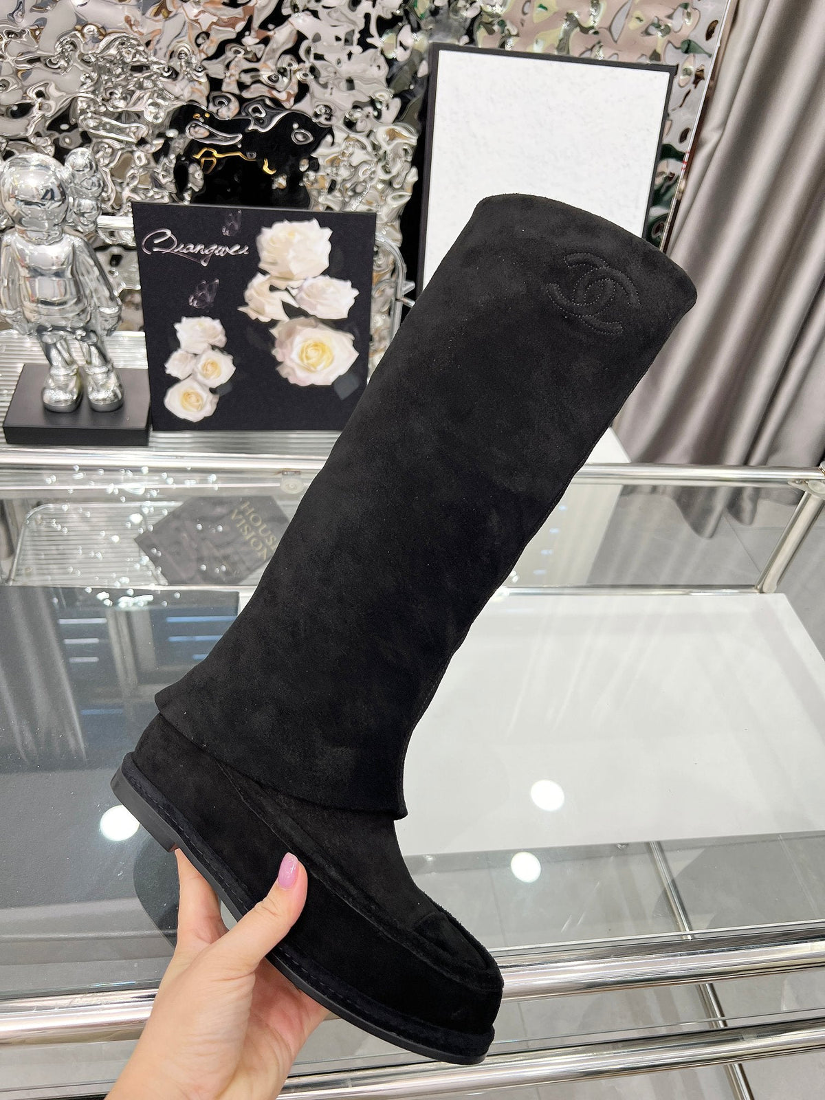 CC 26s High Boots Knee High Boots Black Suede 120205