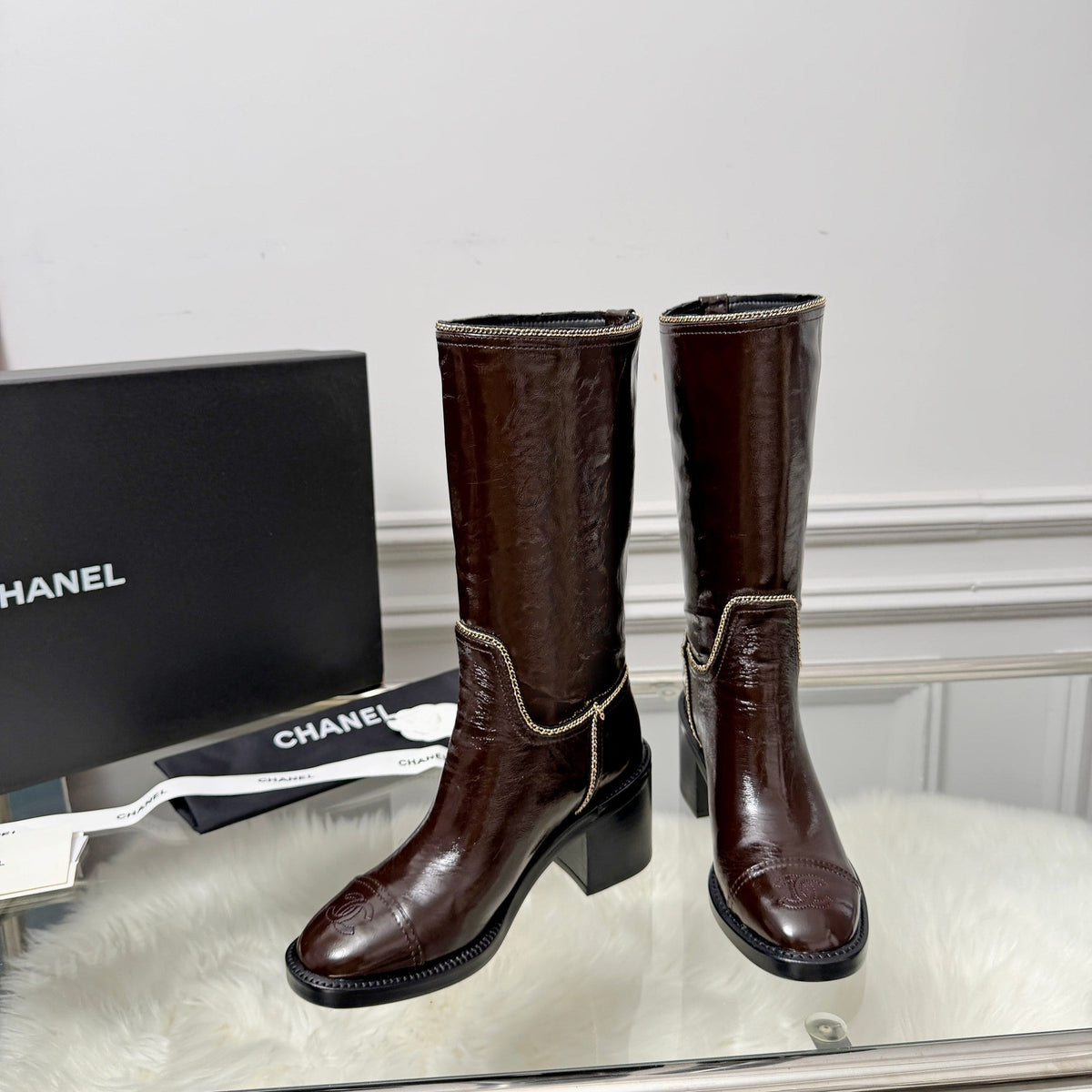 CC 26s Mid-Calf Boots Brown Glossy Leather 101933
