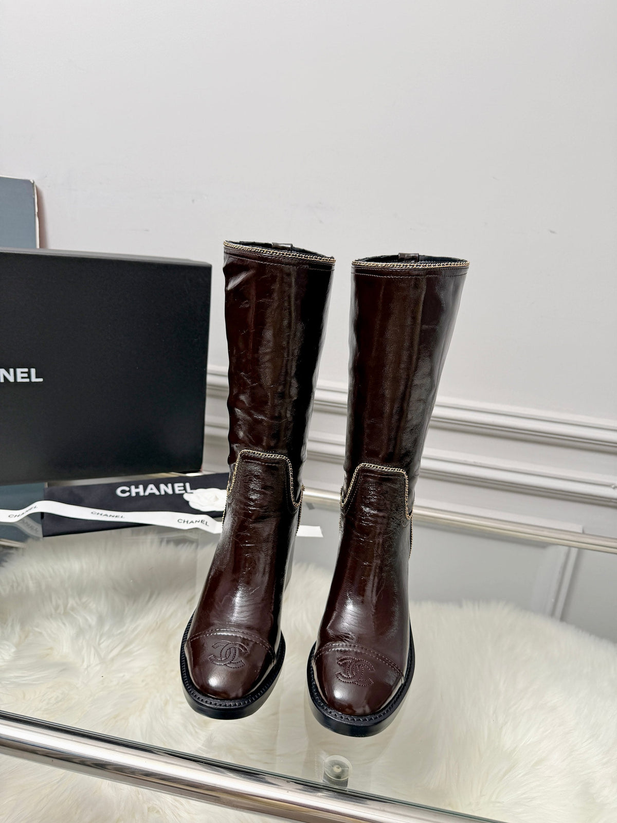 CC 26s Mid-Calf Boots Brown Glossy Leather 101933