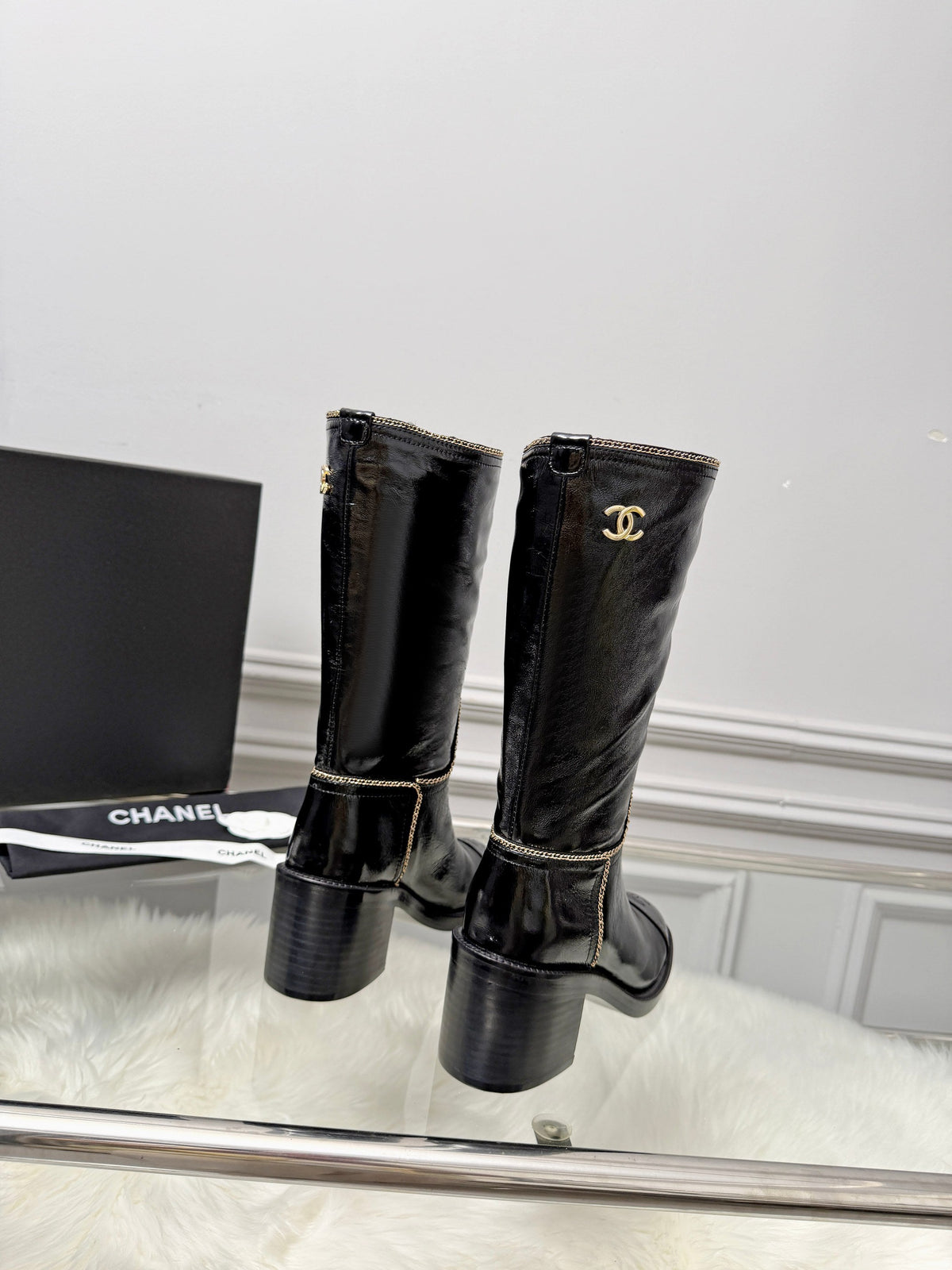 CC 26s Mid-Calf Boots Black Glossy Leather 101932
