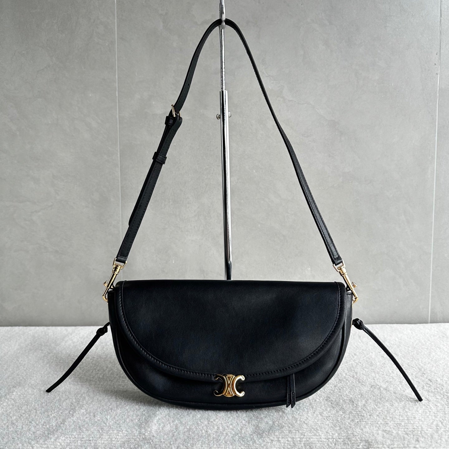Celine Halfmoon Triomphe Small Bag 25cm Black Lambskin