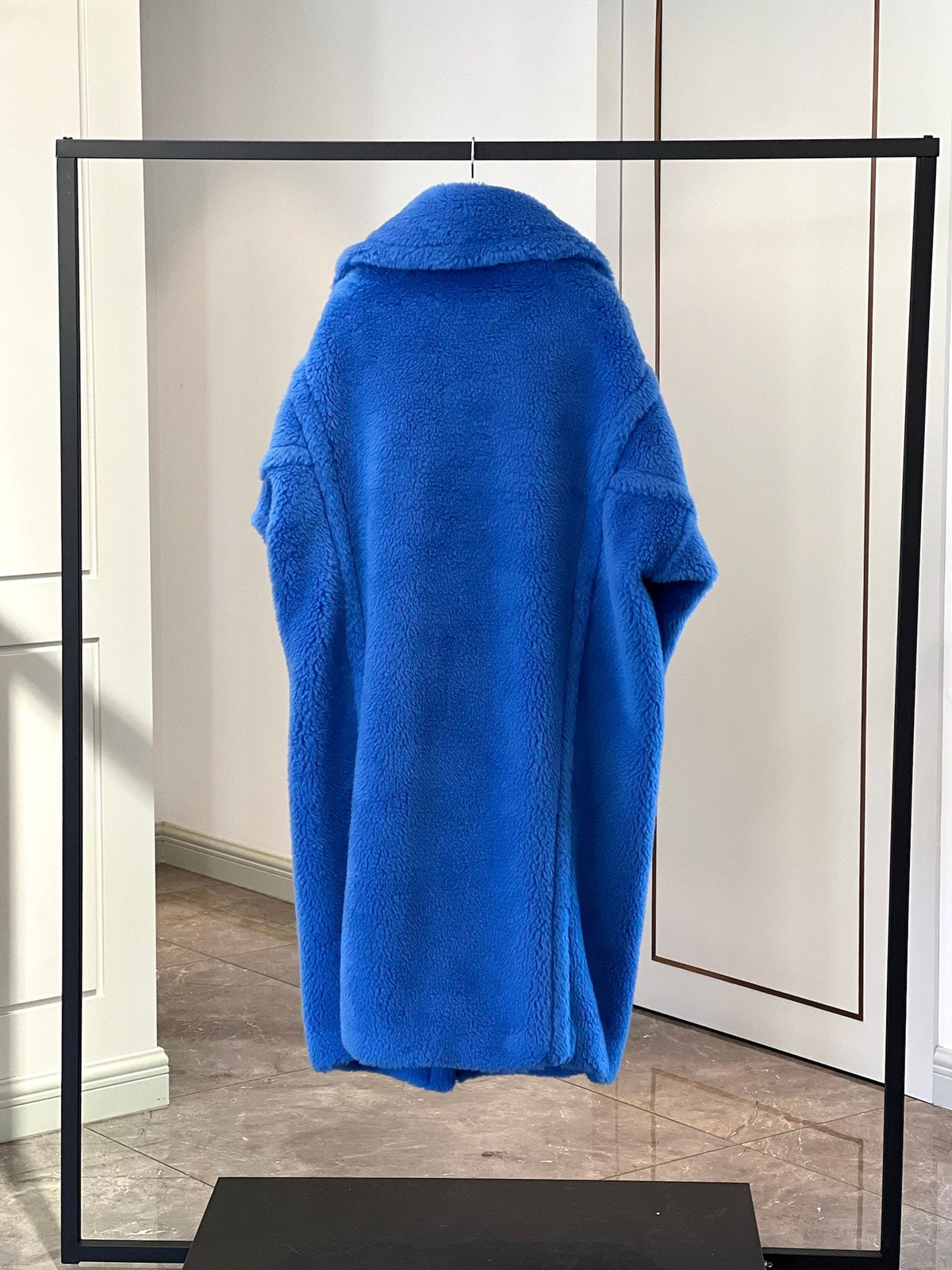 Max Mara Teddy Bear Icon Long Coat Royal Blue Alpaca Wool Silk 429235
