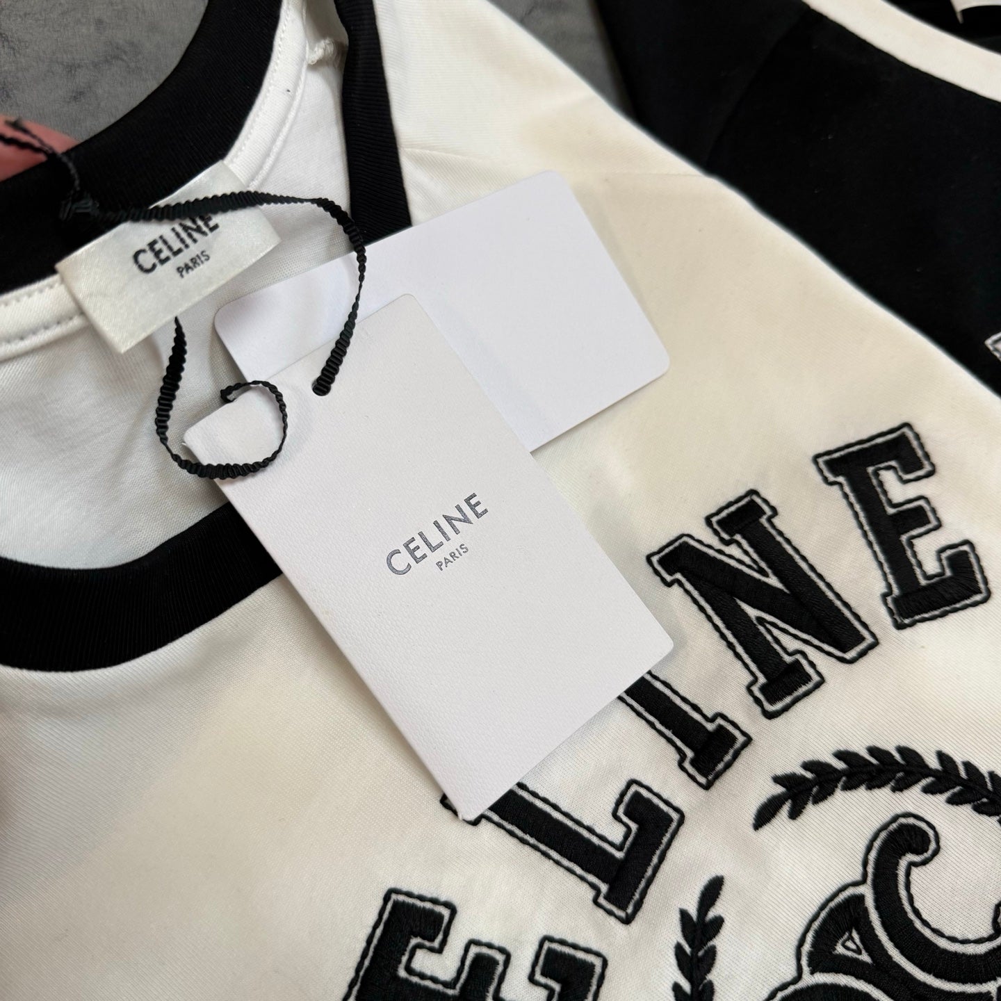 Celine Triomphe Print T-shirt Black White Cotton 350428