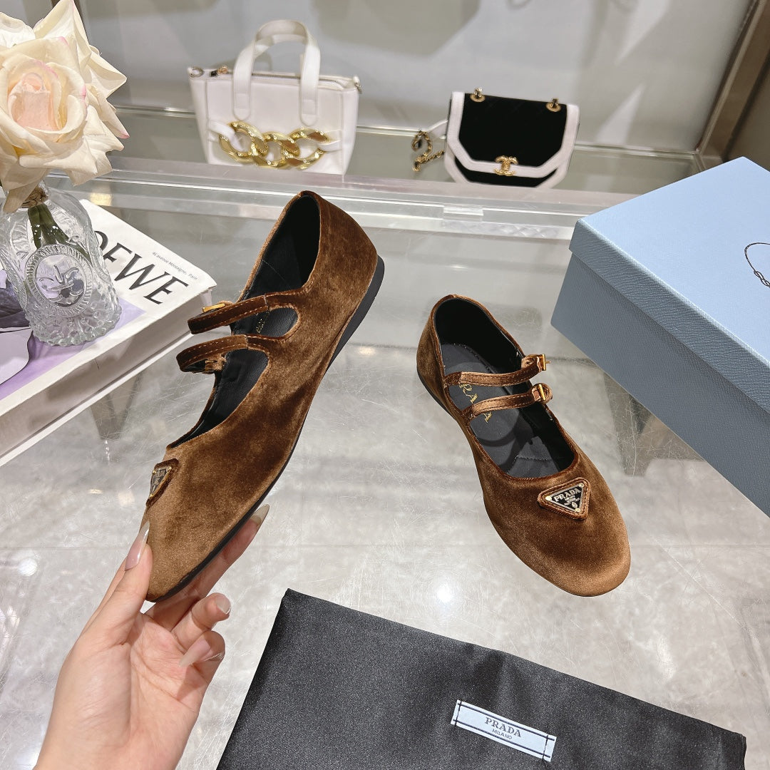 Prada 26s Finish Ballerina Brown Velvet 982413