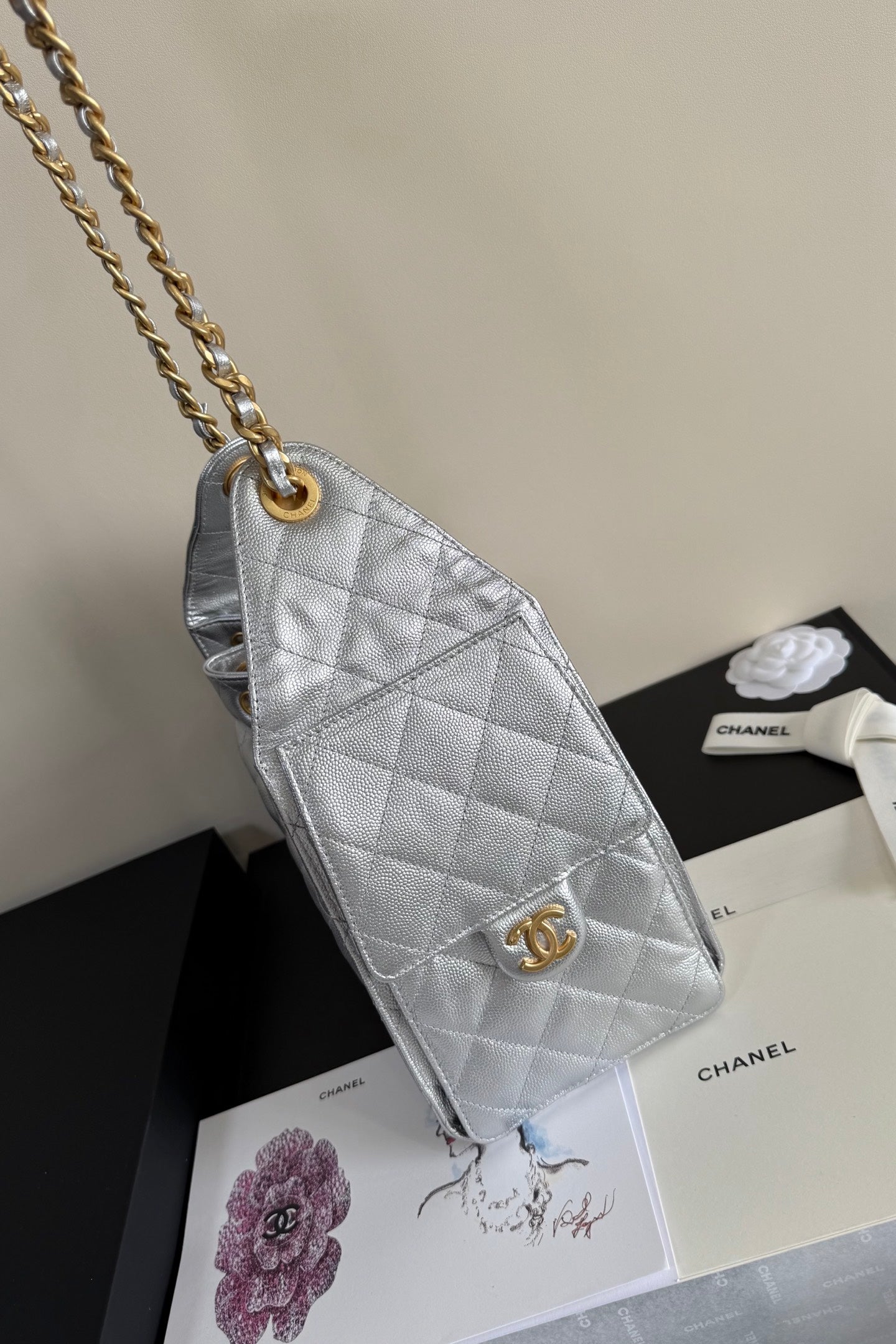 CC 25 Hobo Bag Sliver Grained Calfskin Leather GHW 282507