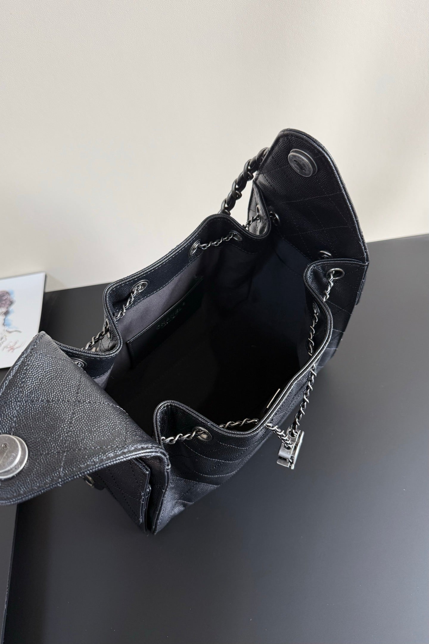 CC 25 Hobo Bag Black Grained Calfskin Leather SHW 282516