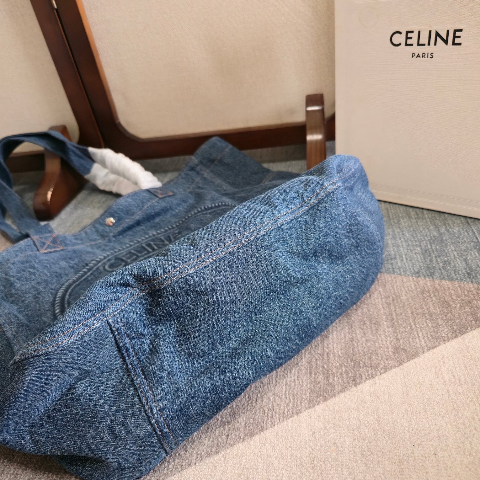 Celine Cabas Horizontal Tote Bag Blue Denim
