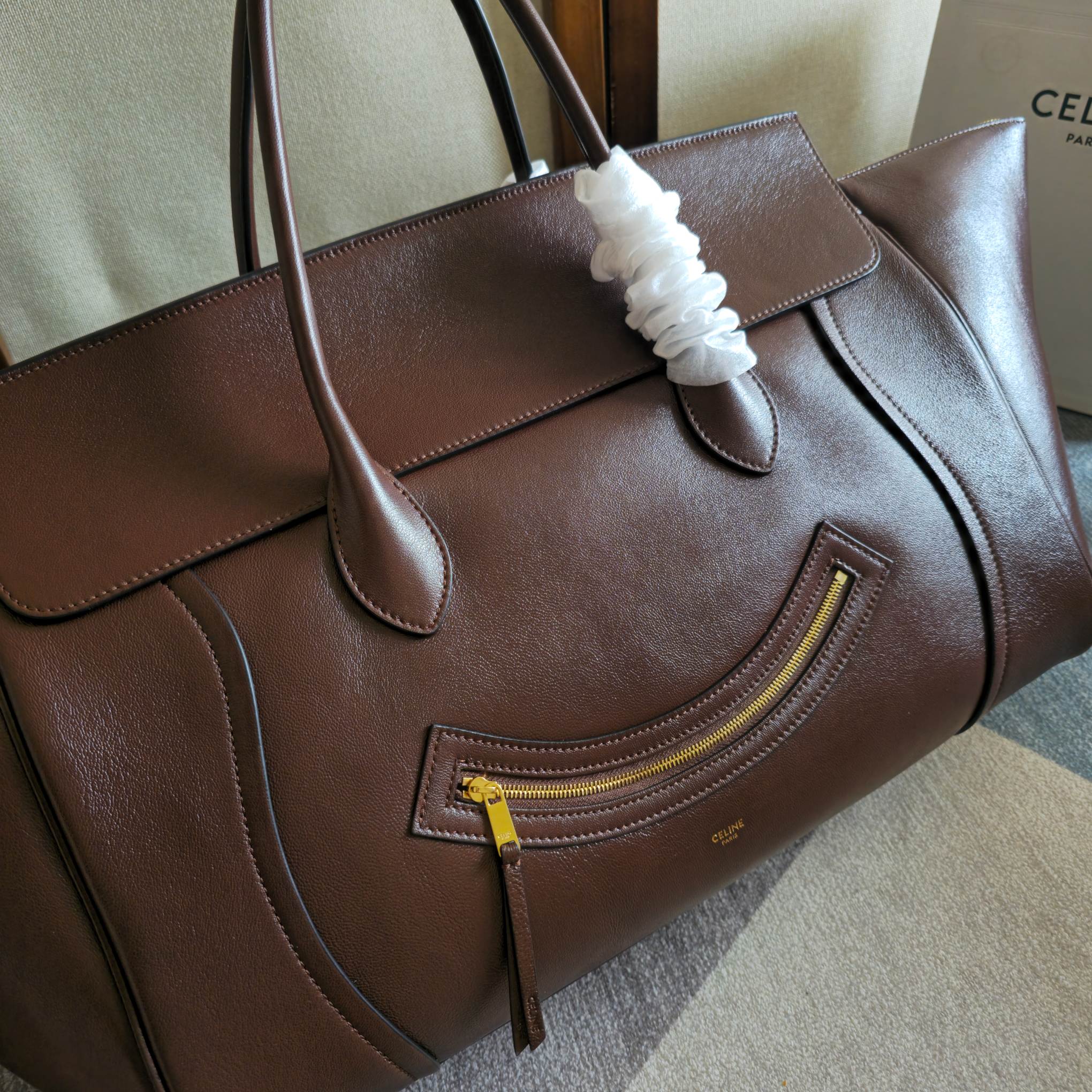 Celine 2026 Large Luggage Brown Shiny Lambskin