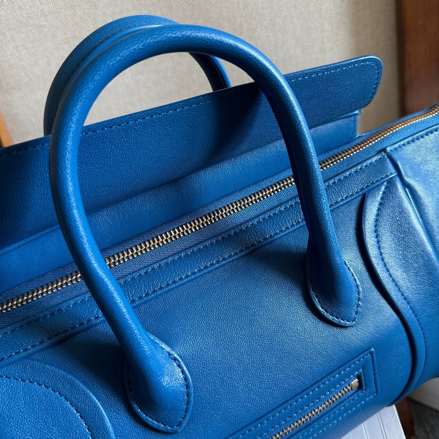 Celine Small Smiling New Luggage Blue Lambskin