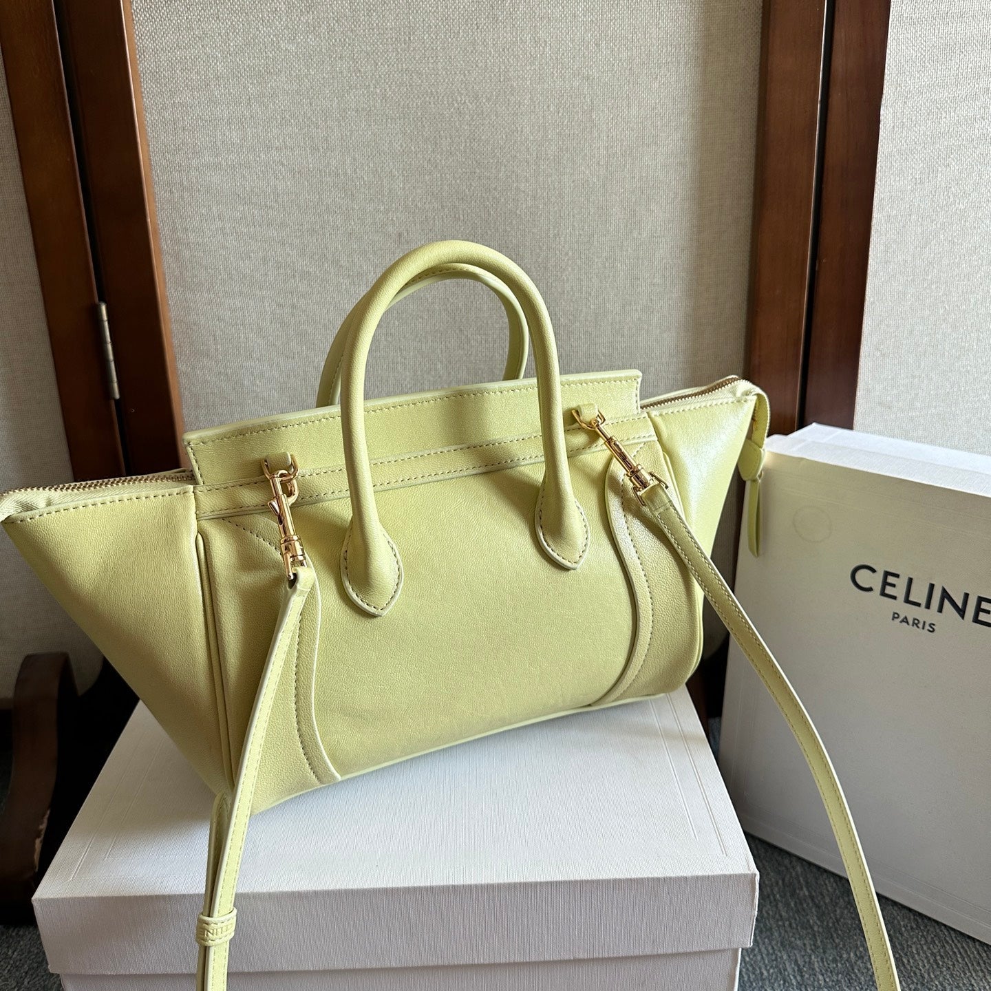 Celine Small Smiling New Luggage Goldenrod Yellow Lambskin