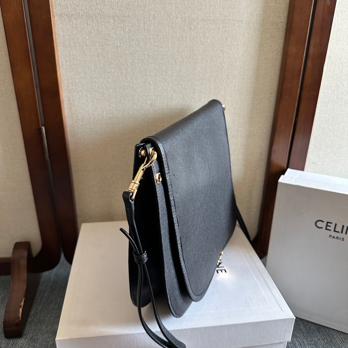 Celine Besace Soft Triomphe Bag Black Lambskin