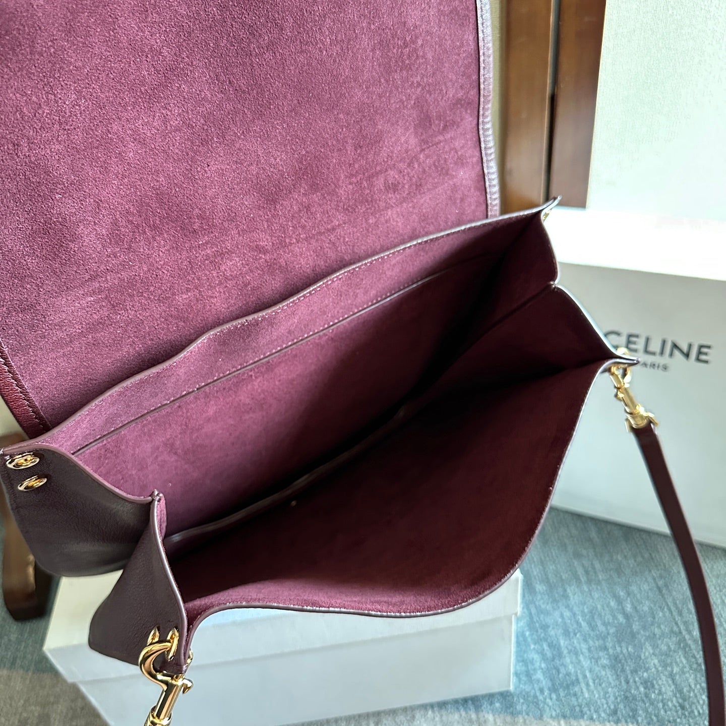 Celine Besace Soft Triomphe Bag Dark Burgundy Lambskin