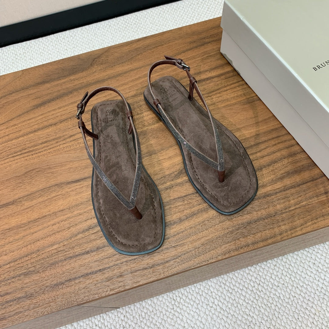 Brunello Cucinelli Flat Sandals Taupe Suede 934692